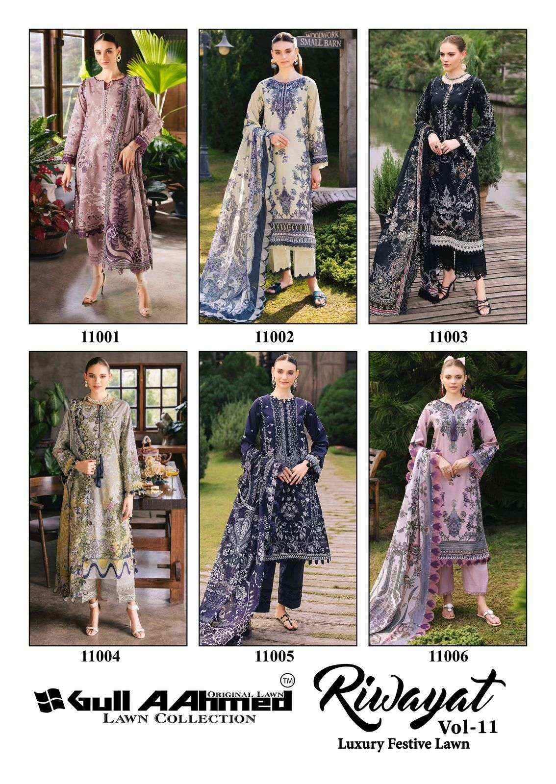 Gul Ahmed Riwayat Vol 11 Printed Pure Lawn Dress Material Wholesale Price ( 6 Pcs Catalog )