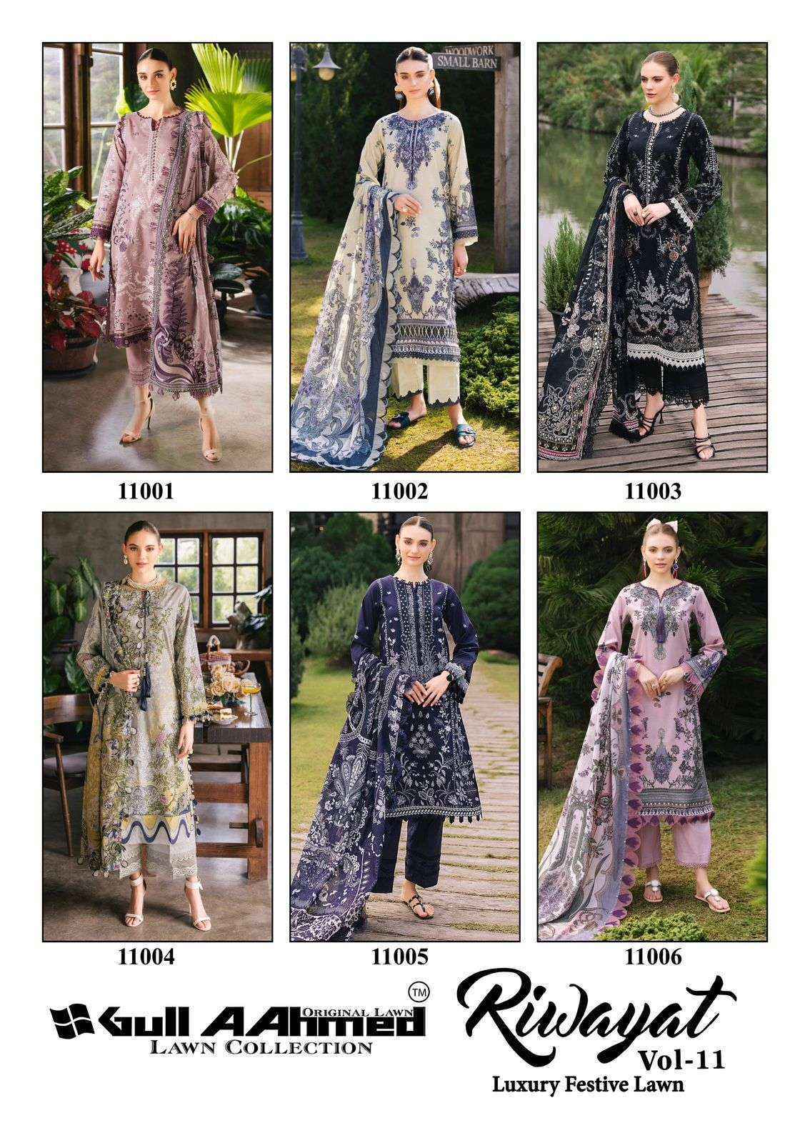 Gull Aahmed Riwayat Vol 11 Lawn Cotton Dress Material Wholesale Price ( 6 Pcs Catalog )