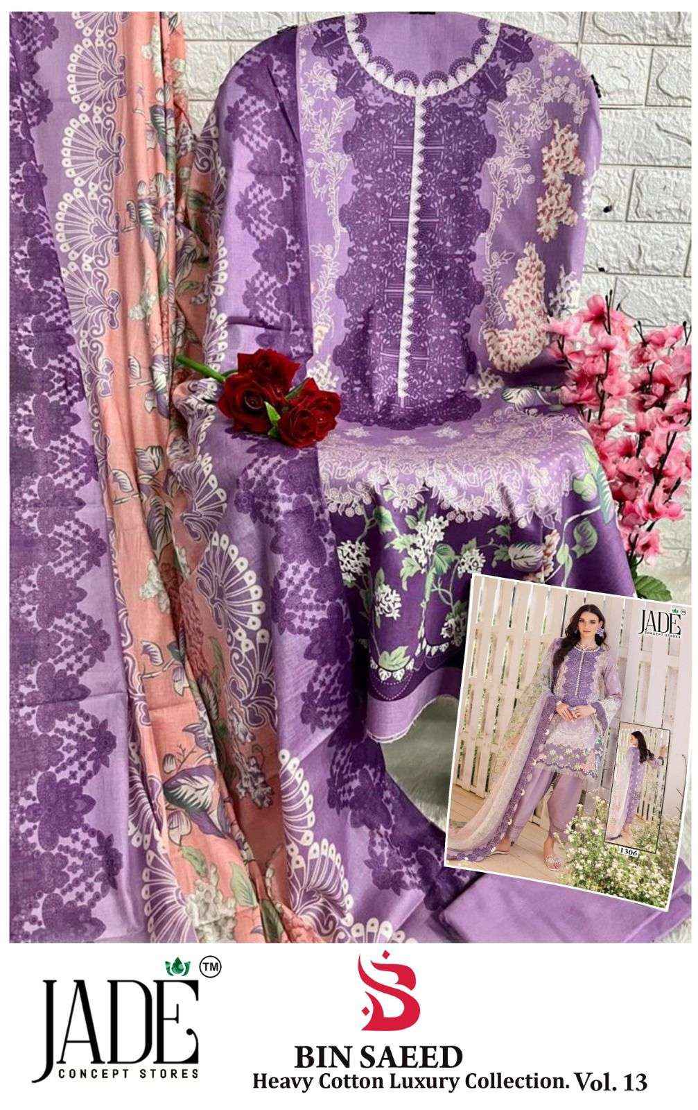 Jade Bin Saeed Vol 13 Pure Heavy Lawn Cotton Dress Material Wholesale Price ( 6 Pcs Catalog )
