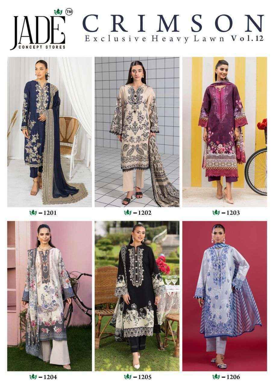 Jade Crimson Vol 12 Lawn Cotton Dress Material wholesale surat ( 6 Pcs Catalog )