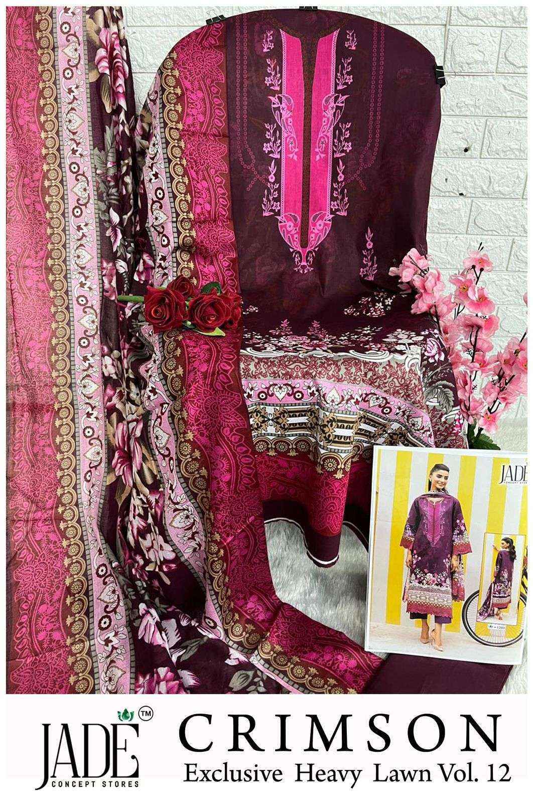 Jade Crimson Vol 12 Lawn Cotton Dress Material wholesale surat ( 6 Pcs Catalog )