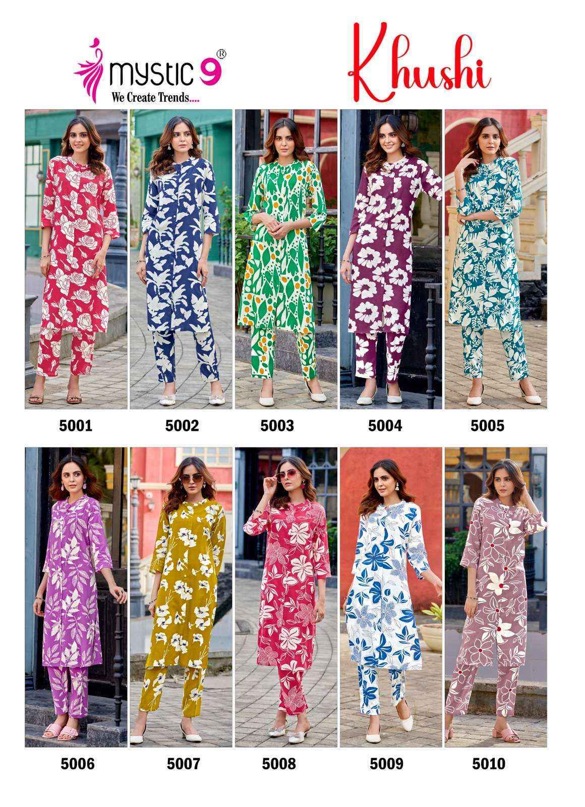 Mystic 9 Khushi Vol 5 Viscouse Kurti With Bottom Set Wholesale Price ( 10 Pcs Catalog )