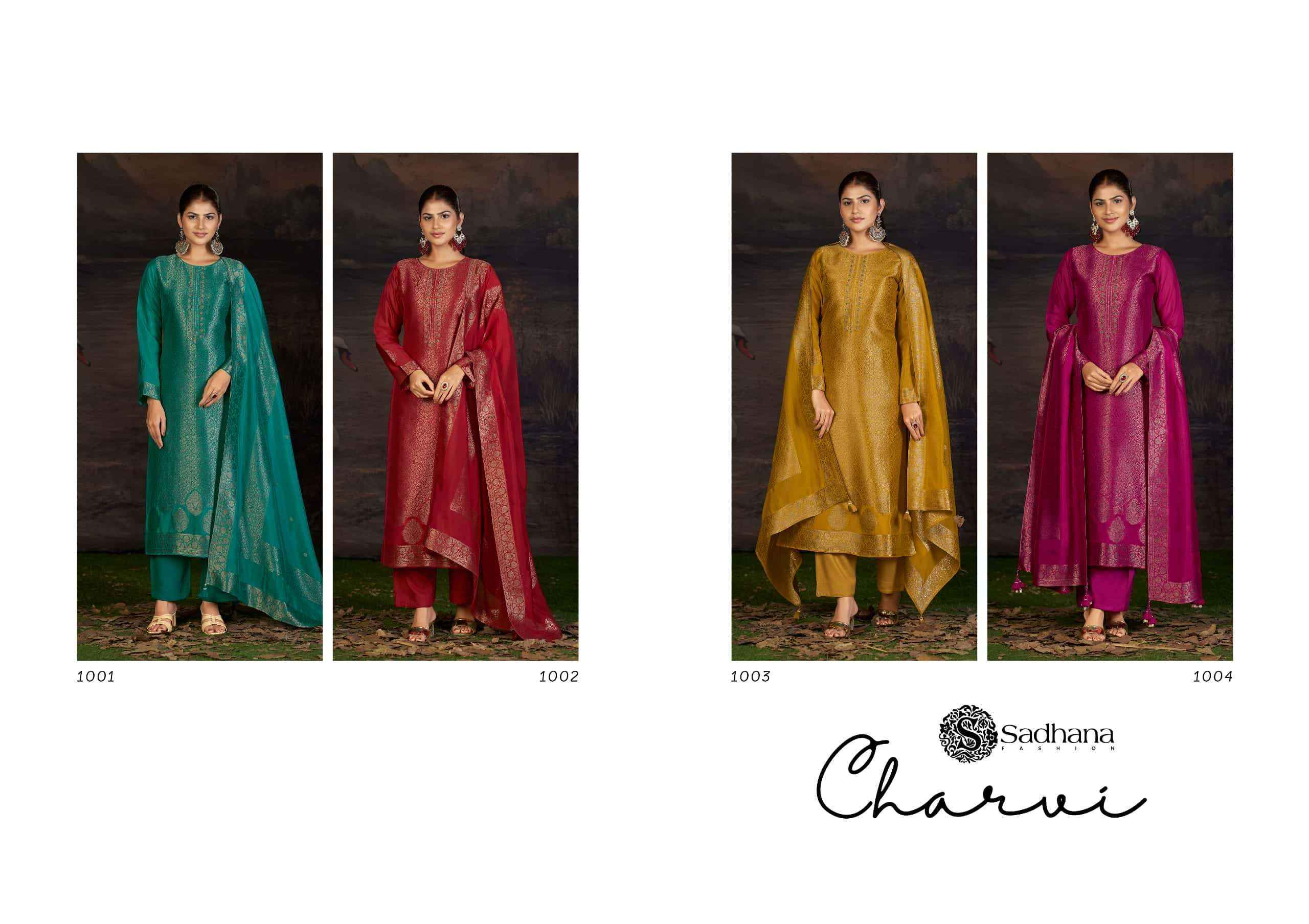Sadhana Fashion Charvi Partywear Style Designer Silk Dress Material Wholesale Price ( 4 Pcs Catalog )