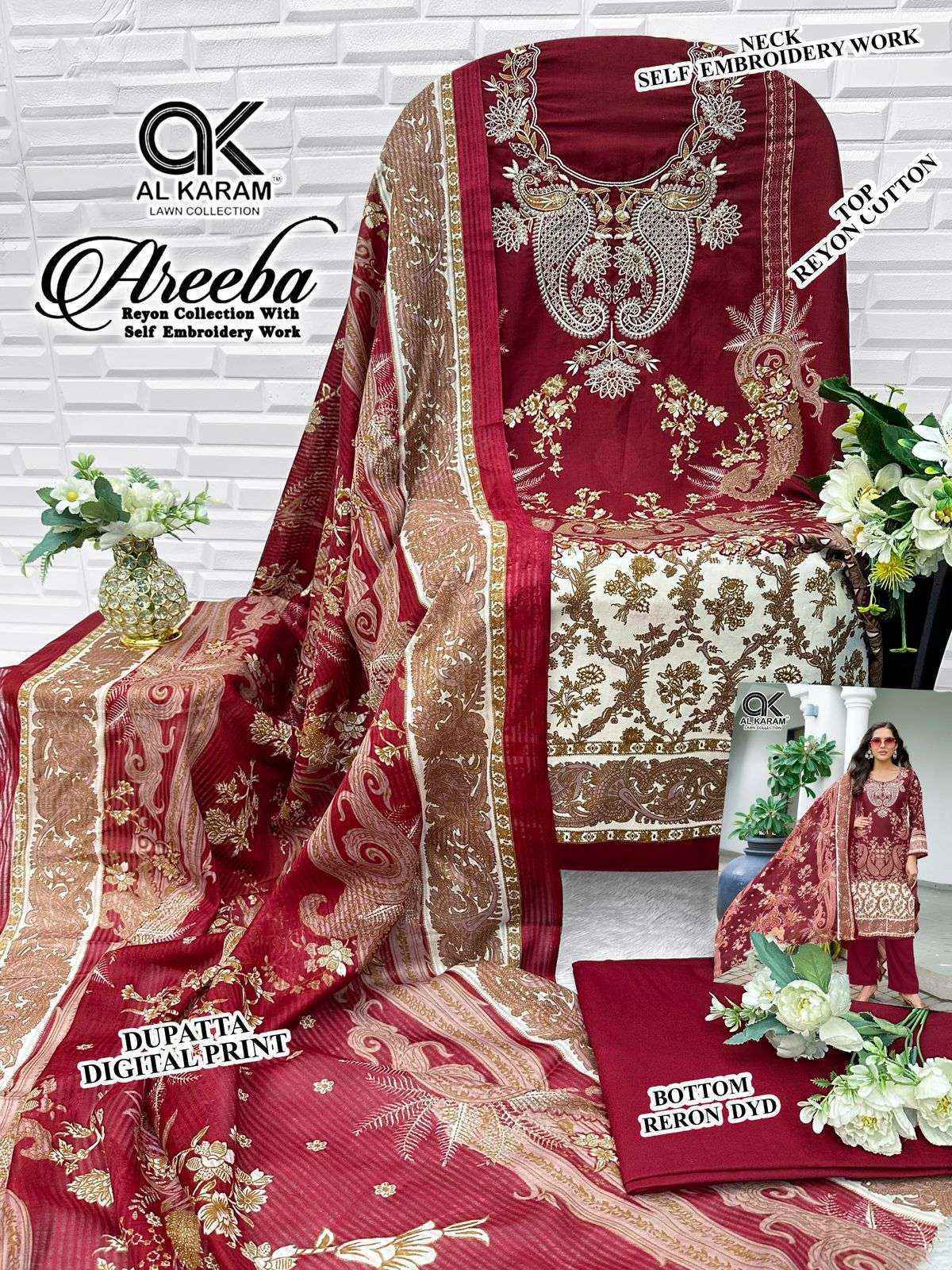Al Karam Areeba Cotton Dress Material Wholesale Price ( 6 Pcs Catalog )