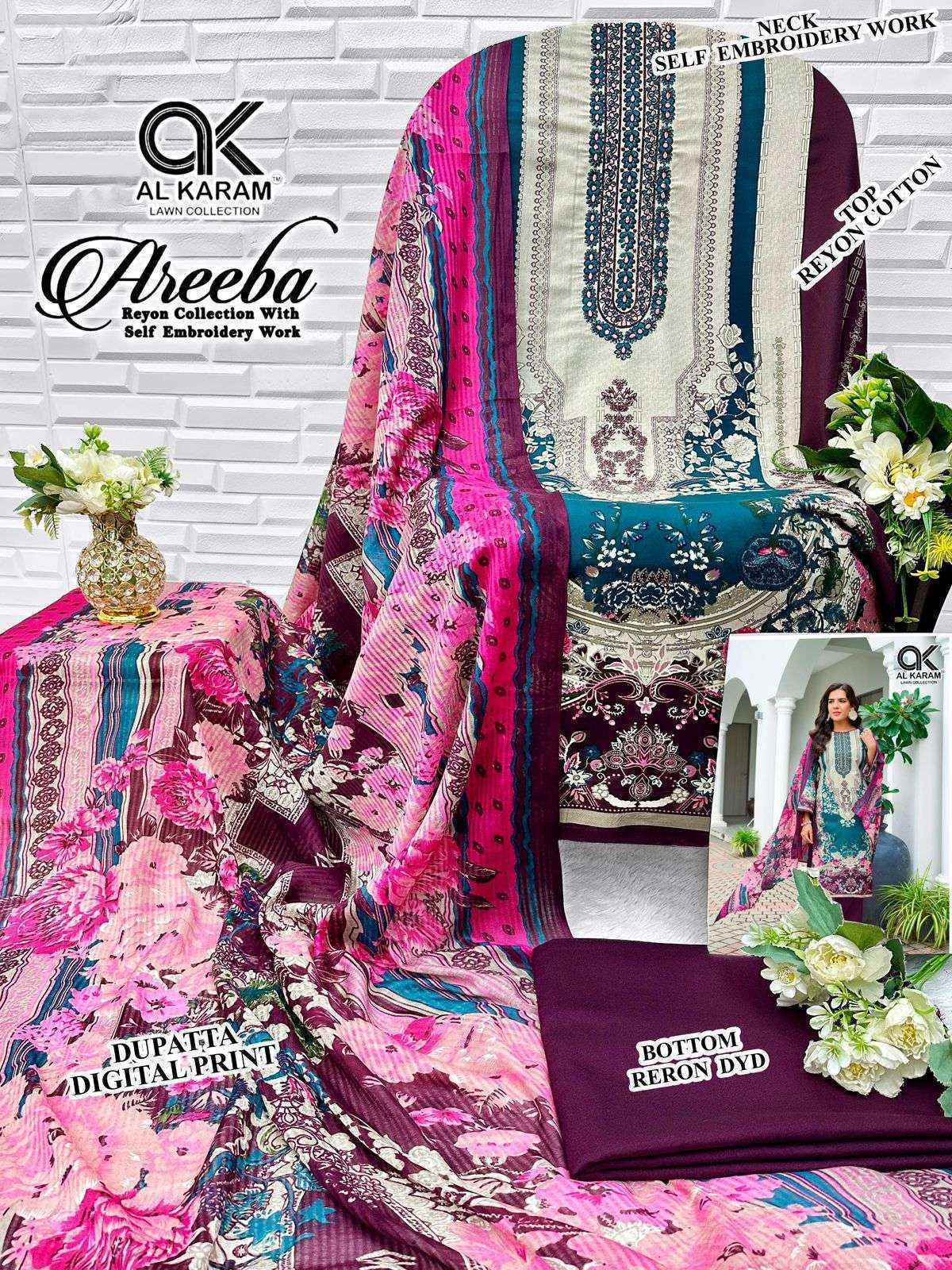 Al Karam Areeba Cotton Dress Material Wholesale Price ( 6 Pcs Catalog )
