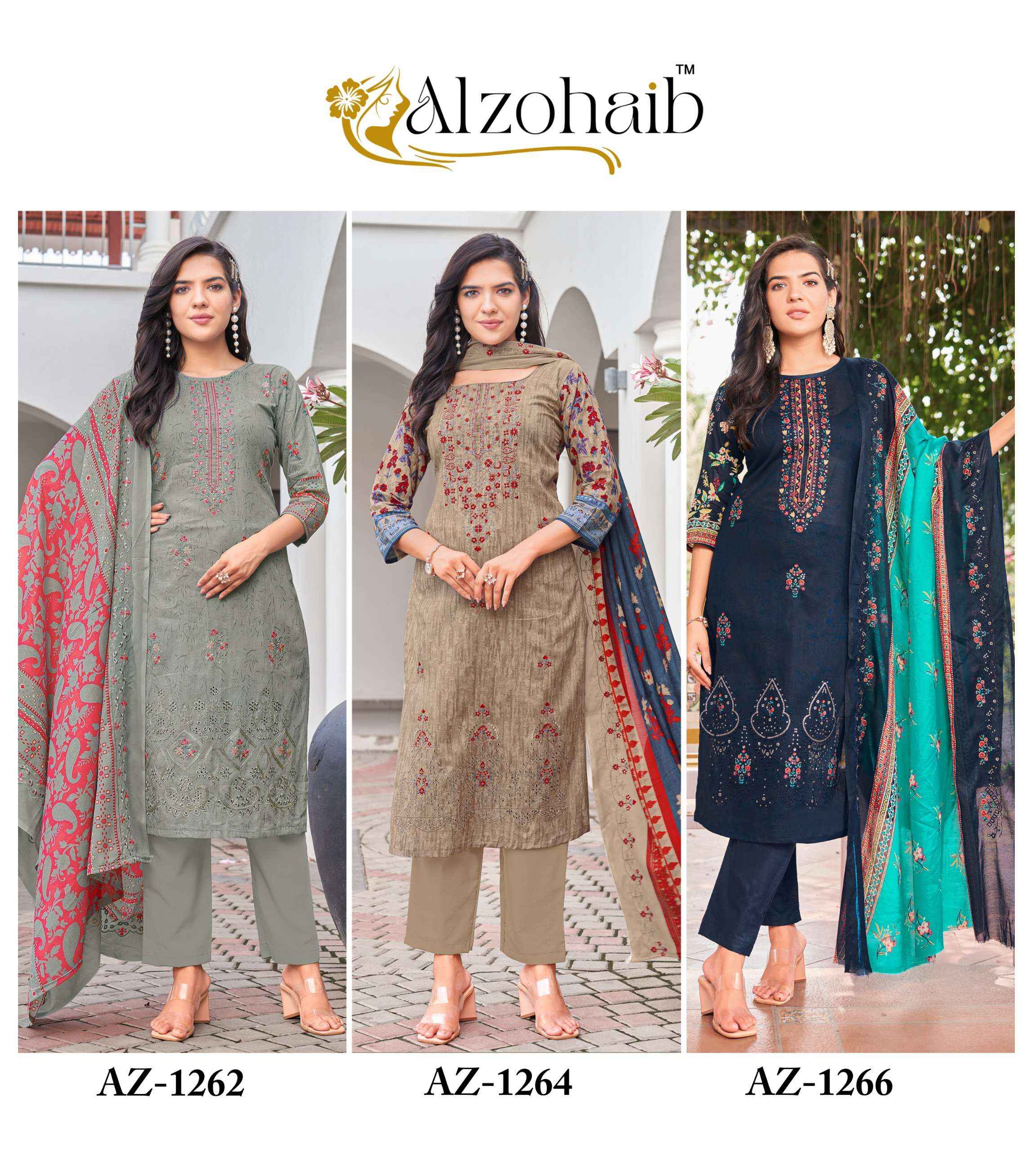 Al Zohaib Mahima Nx Az 1262 1264 1266 Pakistani Pure Cotton Ladies Suit Wholesale Price ( 3 Pcs Catalog )