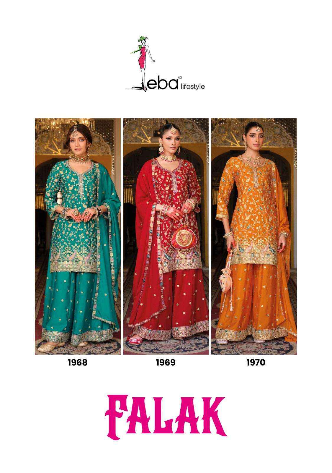 EBA LIFESTYLLE FALAK CHINON EMBROIDERY DESIGNER READY MADE PARTY WEAR DRESS WHOLESALE PRICE ( 3 PCS CATALOG )