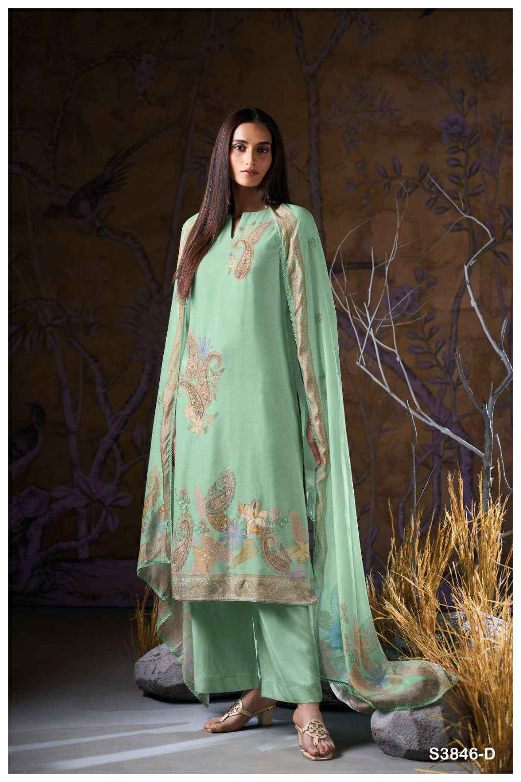 Ganga Fashion Ivriel 3846 Winter Wear Pure Wool Pashmina Suit Wholesale price ( 4 Pcs Catalog )