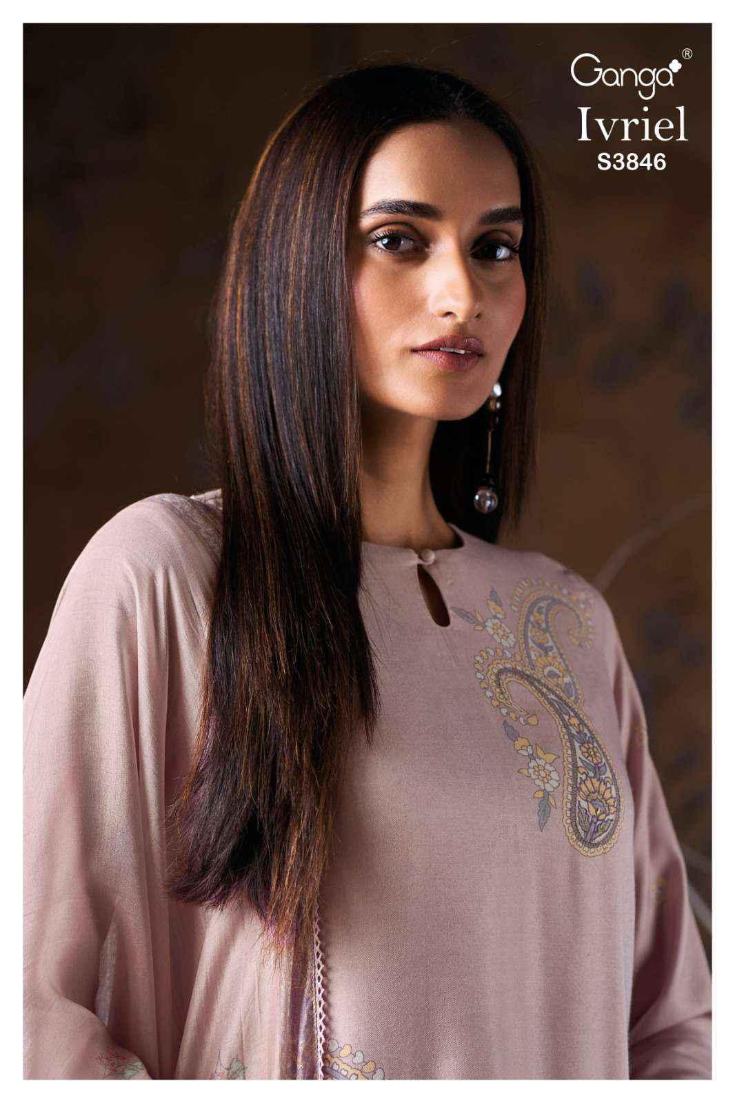 Ganga Fashion Ivriel 3846 Winter Wear Pure Wool Pashmina Suit Wholesale price ( 4 Pcs Catalog )