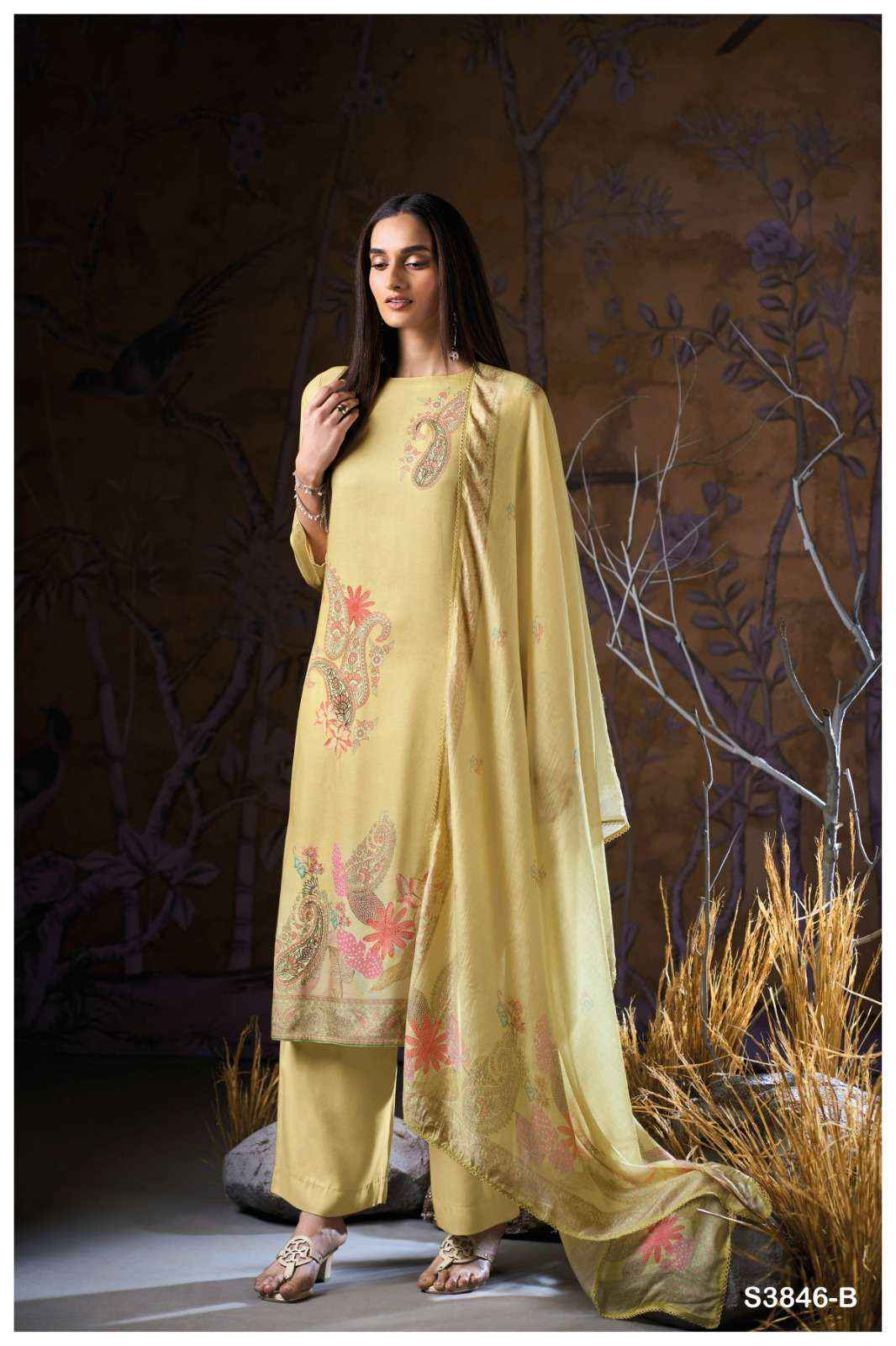 Ganga Fashion Ivriel 3846 Winter Wear Pure Wool Pashmina Suit Wholesale price ( 4 Pcs Catalog )