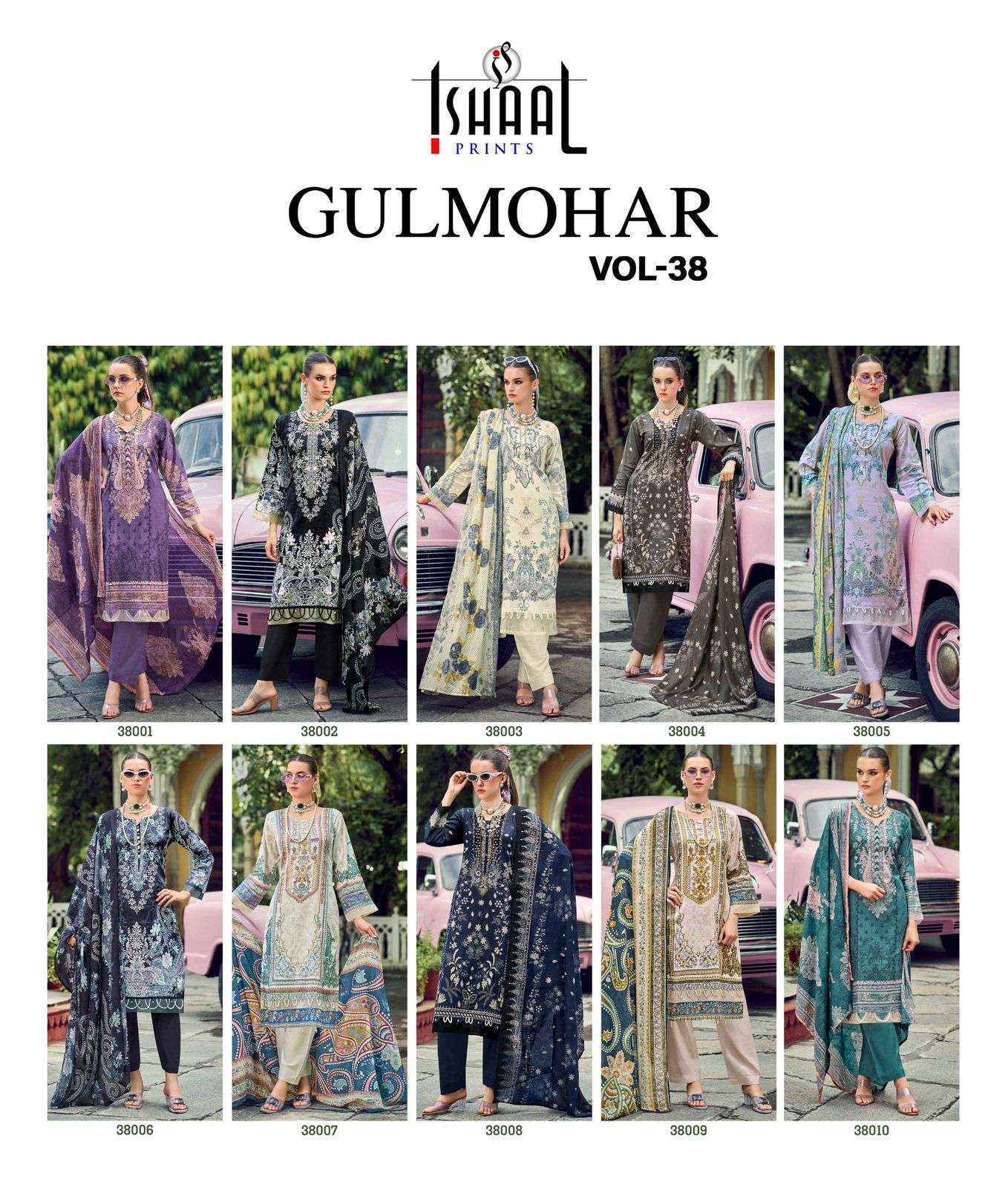 Ishaal Prints Gulmohar Vol 38 Lawn Cotton Dress Material Wholesale Surat ( 10 Pc Catalouge )