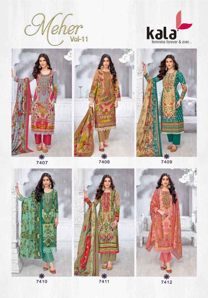 Kala Fashion Meher Vol-11 Dress Material Wholesale Price ( 12 Pcs Catalogue )