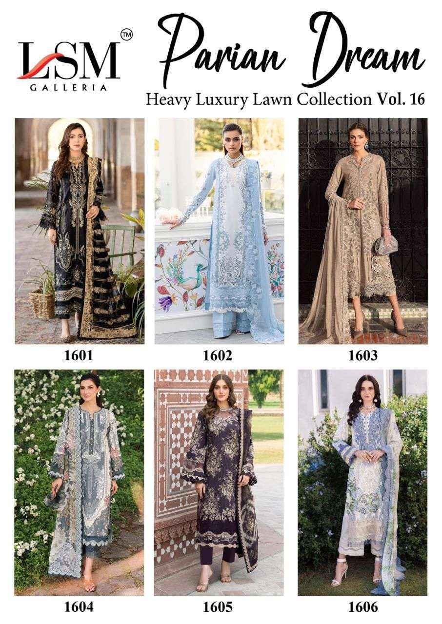 Lsm Galleria Parian Dream Vol 16 Printed Pure Heavy Lawn Dress Collection Wholesale Price ( 6 Pcs Catalog )