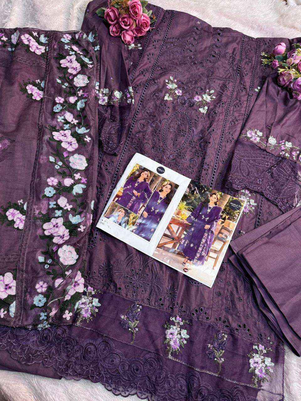 MEHBOOB TEX DESIGN NO - 1675 PURE COTTON PRINT HEAVY SELF EMBROIDERED PAKISTANI DRESS MATERIAL WHOLESALE RATE ( 3 PCS CATALOG )