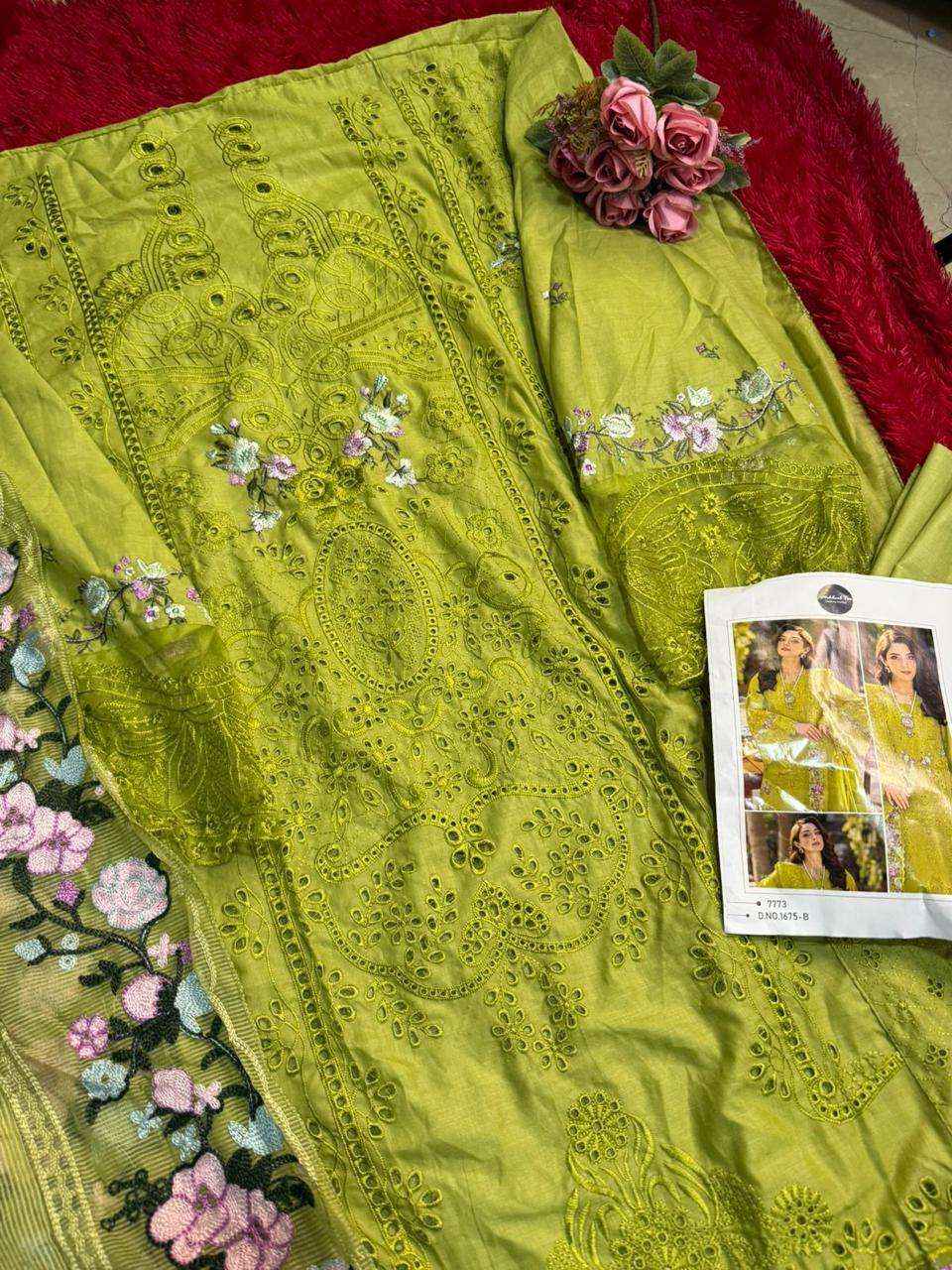 MEHBOOB TEX DESIGN NO - 1675 PURE COTTON PRINT HEAVY SELF EMBROIDERED PAKISTANI DRESS MATERIAL WHOLESALE RATE ( 3 PCS CATALOG )