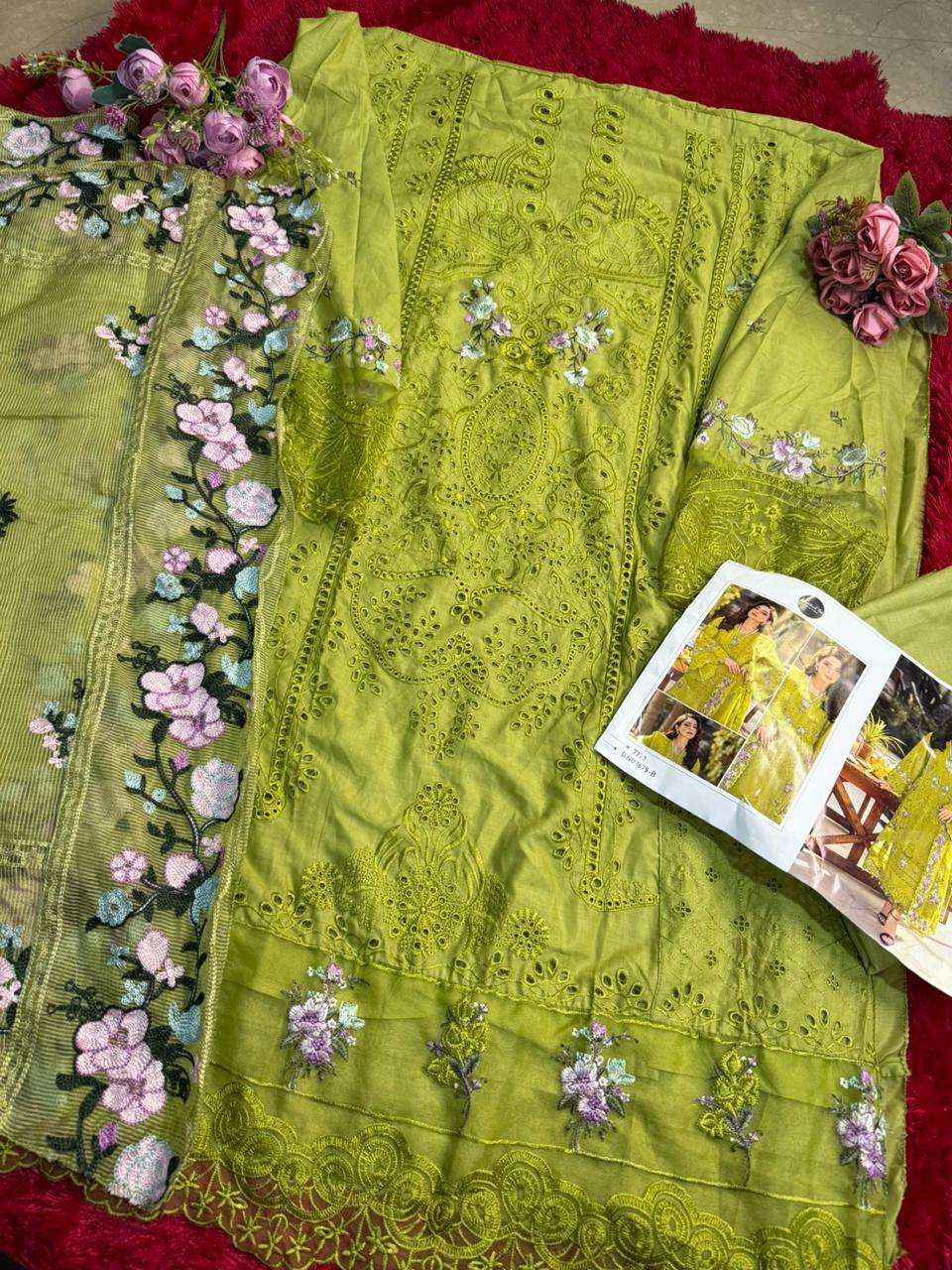 MEHBOOB TEX DESIGN NO - 1675 PURE COTTON PRINT HEAVY SELF EMBROIDERED PAKISTANI DRESS MATERIAL WHOLESALE RATE ( 3 PCS CATALOG )