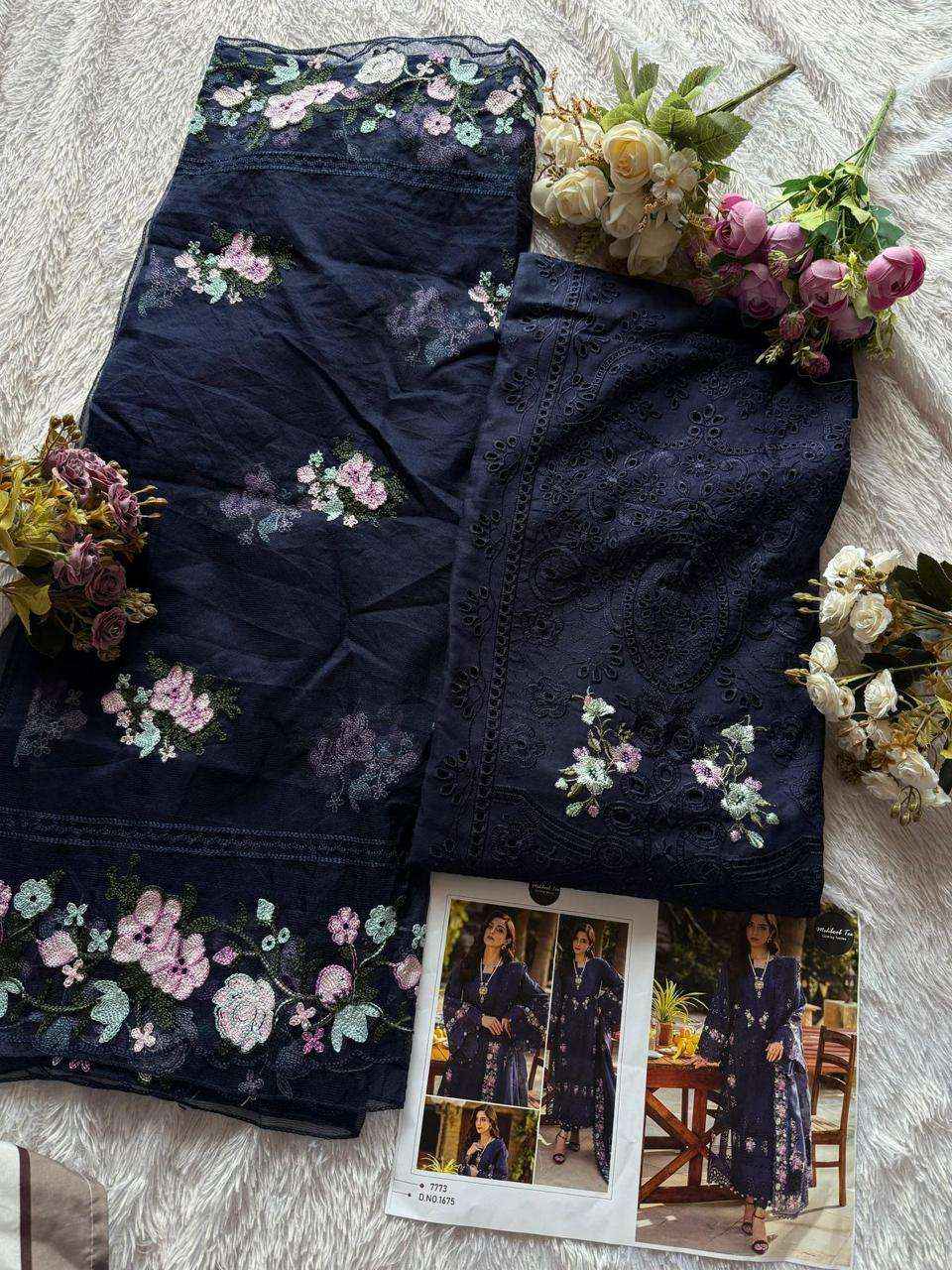 MEHBOOB TEX DESIGN NO - 1675 PURE COTTON PRINT HEAVY SELF EMBROIDERED PAKISTANI DRESS MATERIAL WHOLESALE RATE ( 3 PCS CATALOG )