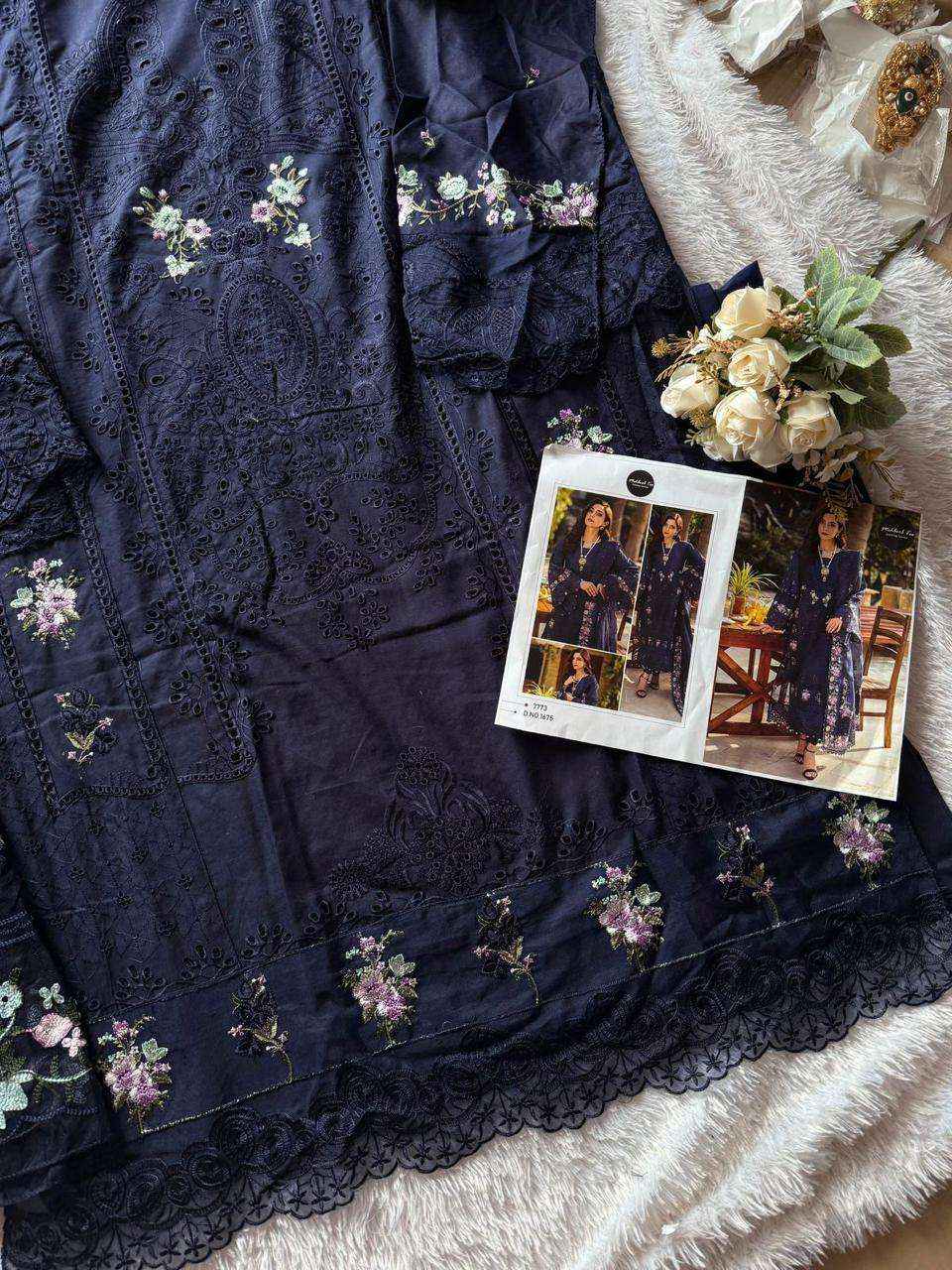 MEHBOOB TEX DESIGN NO - 1675 PURE COTTON PRINT HEAVY SELF EMBROIDERED PAKISTANI DRESS MATERIAL WHOLESALE RATE ( 3 PCS CATALOG )