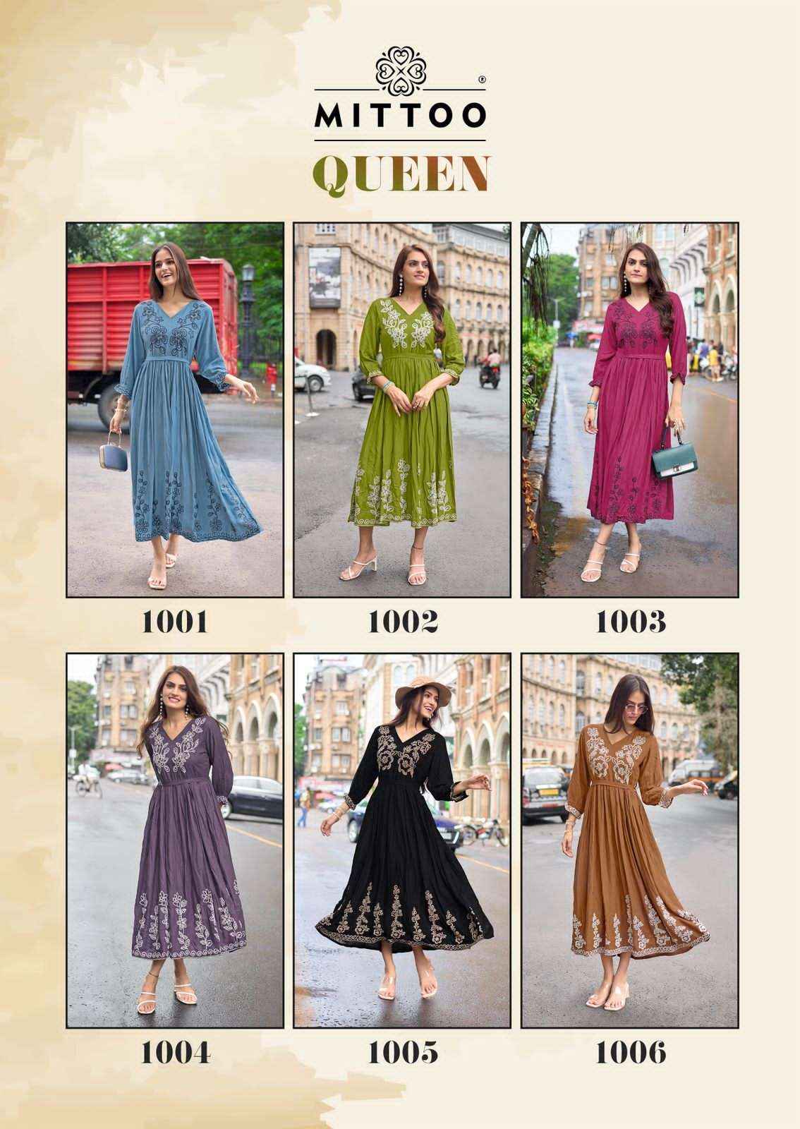 Mittoo Queen Ethnic Wear Rayon Kurti Gown Catalog Wholesale Price ( 6 Pcs Catalog )
