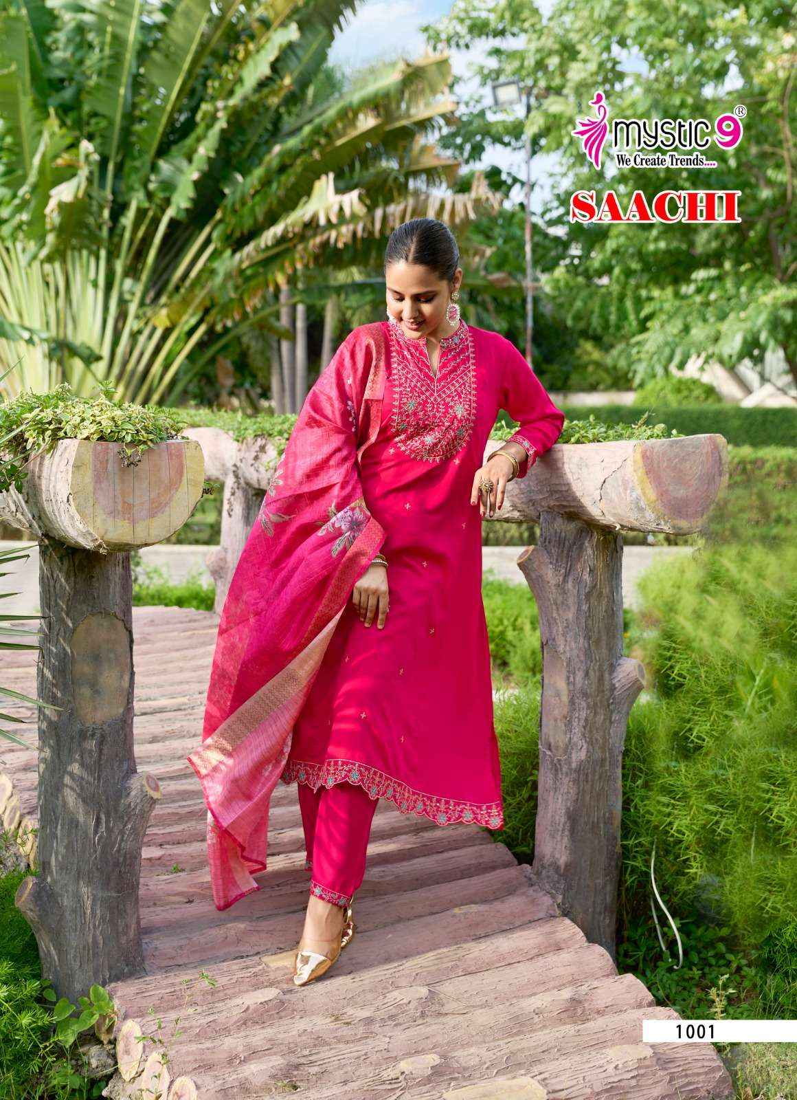 MYSTIC 9 SAACHI VOL 1 SILK DESIGNER PRINCESS CUT STYLE LADIES 3PCS SET Wholesale Price ( 8 Pcs Catalog )