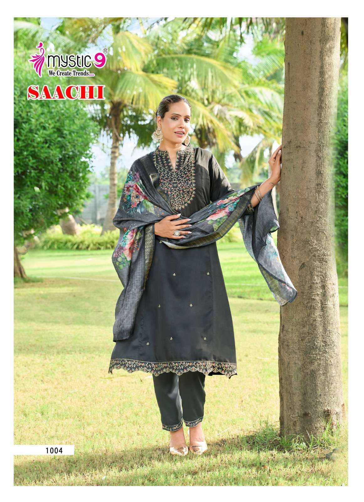 MYSTIC 9 SAACHI VOL 1 SILK DESIGNER PRINCESS CUT STYLE LADIES 3PCS SET Wholesale Price ( 8 Pcs Catalog )
