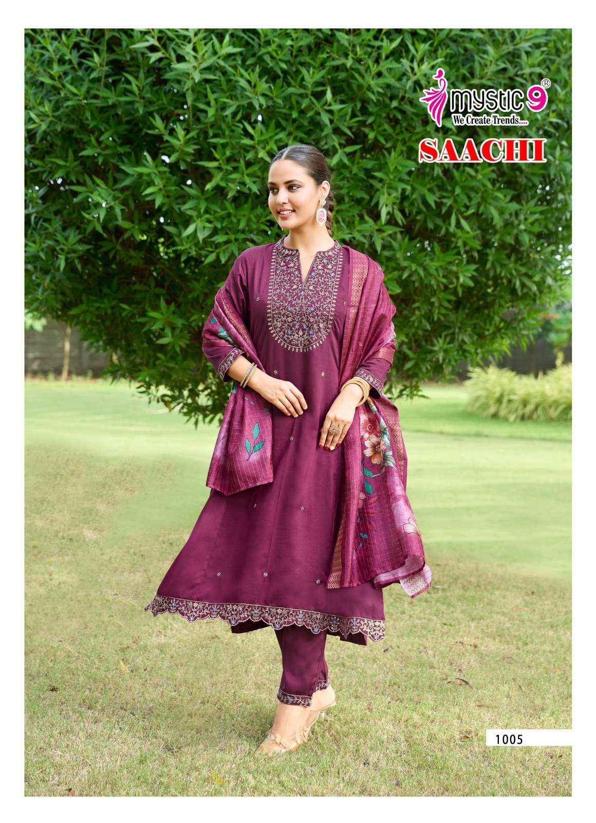 MYSTIC 9 SAACHI VOL 1 SILK DESIGNER PRINCESS CUT STYLE LADIES 3PCS SET Wholesale Price ( 8 Pcs Catalog )