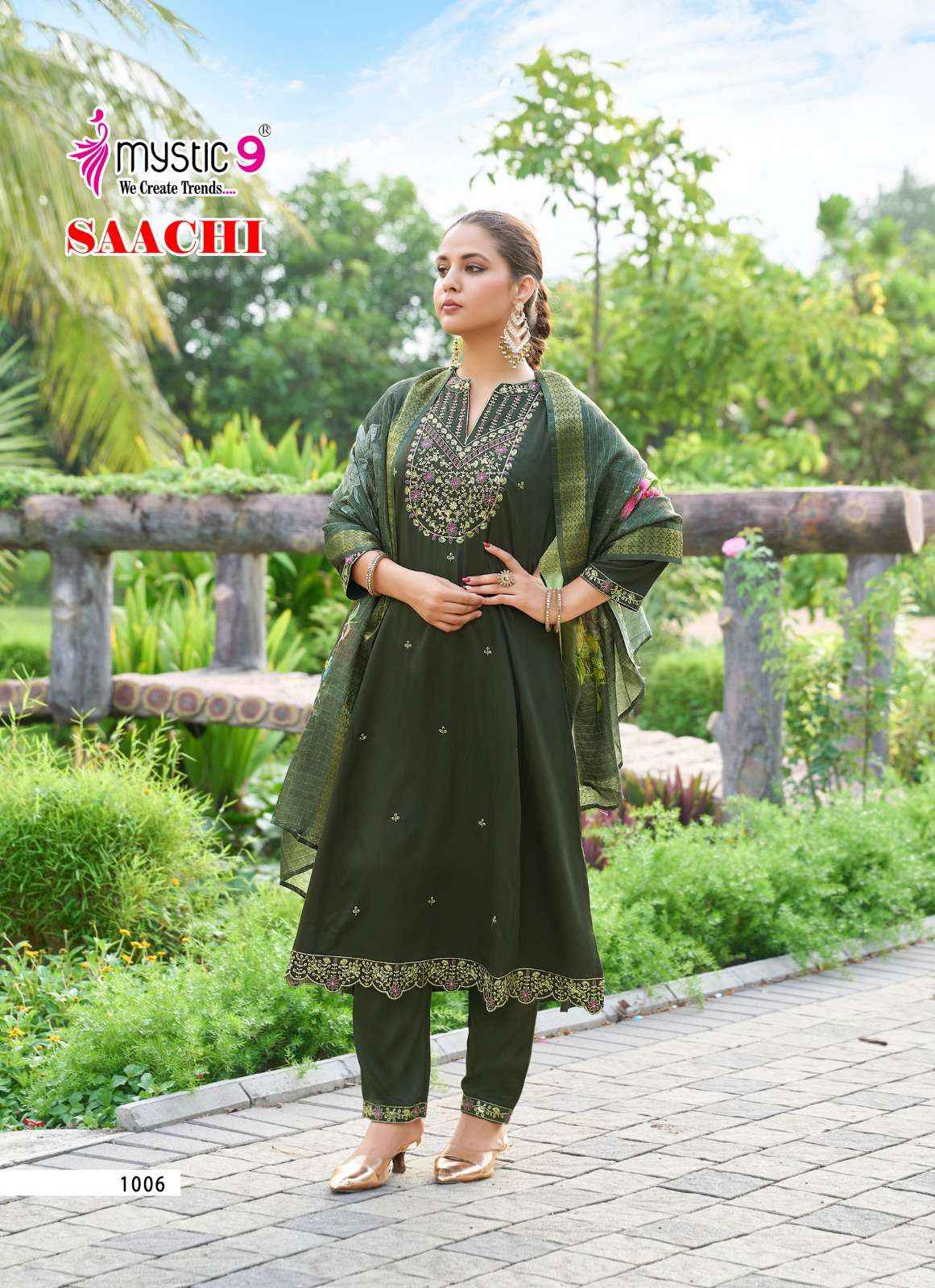MYSTIC 9 SAACHI VOL 1 SILK DESIGNER PRINCESS CUT STYLE LADIES 3PCS SET Wholesale Price ( 8 Pcs Catalog )