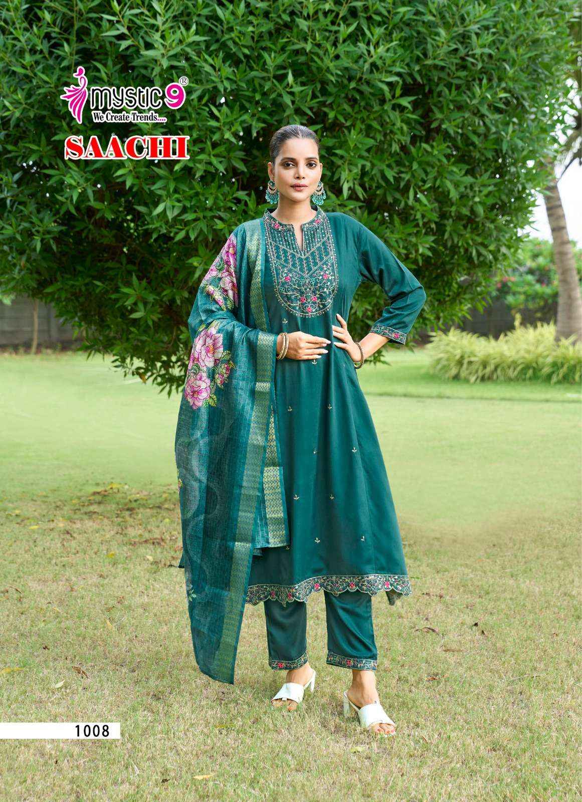MYSTIC 9 SAACHI VOL 1 SILK DESIGNER PRINCESS CUT STYLE LADIES 3PCS SET Wholesale Price ( 8 Pcs Catalog )