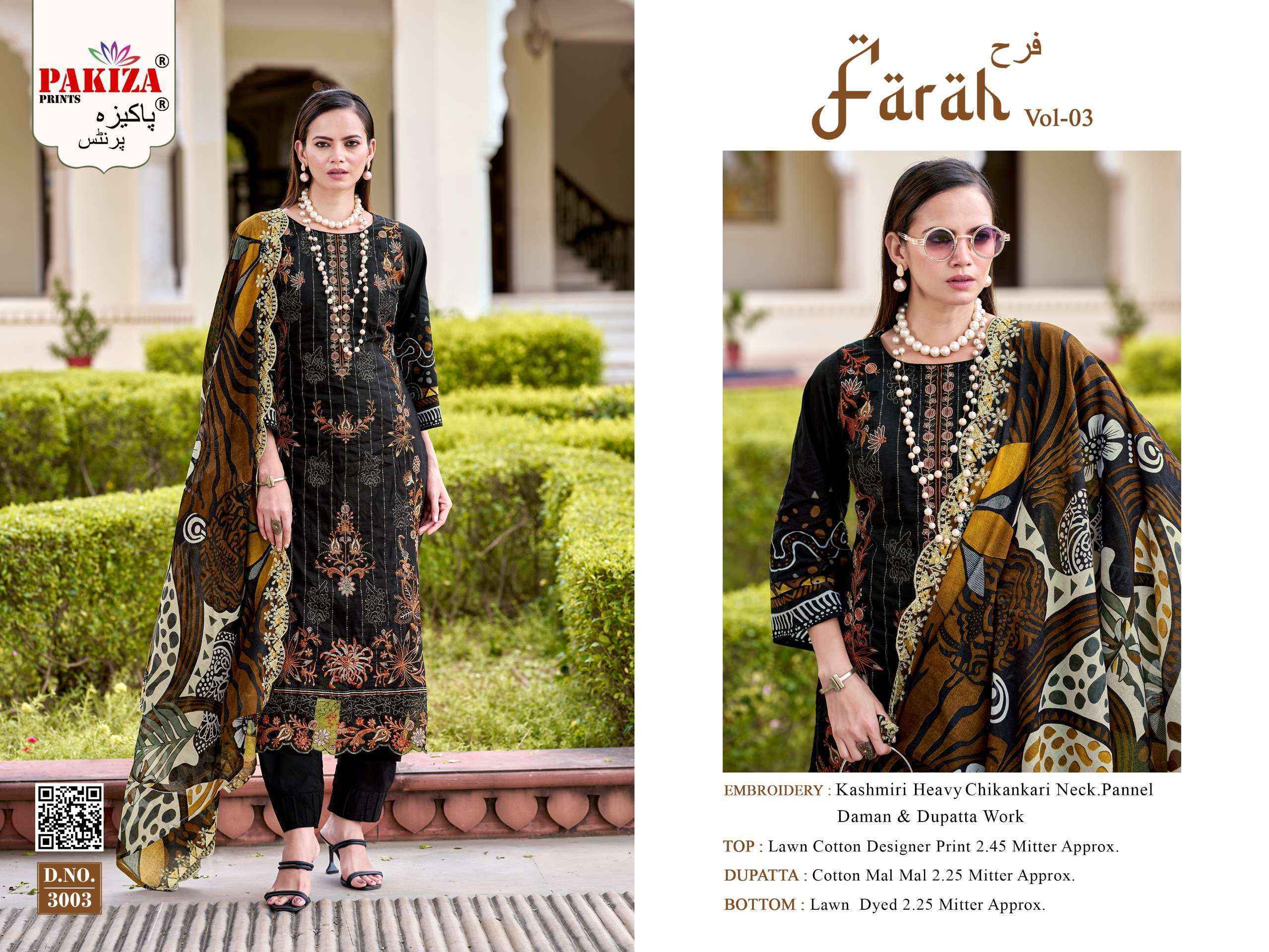Pakiza Prints Farah Vol 3 Lawn Cotton Dress Material Wholesale Surat ( 8 pcs Catalogue )