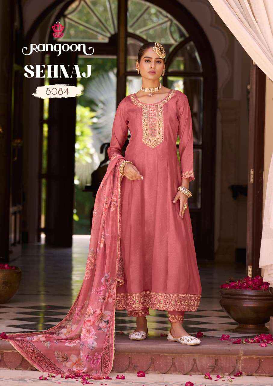 RANGOON SEHNAZ SILK DESIGNER FANCY ANARKALI STYLE LADIES KURTI COMBO DRESS WHOLESALE PRICE ( 6 PCS CATALOG )