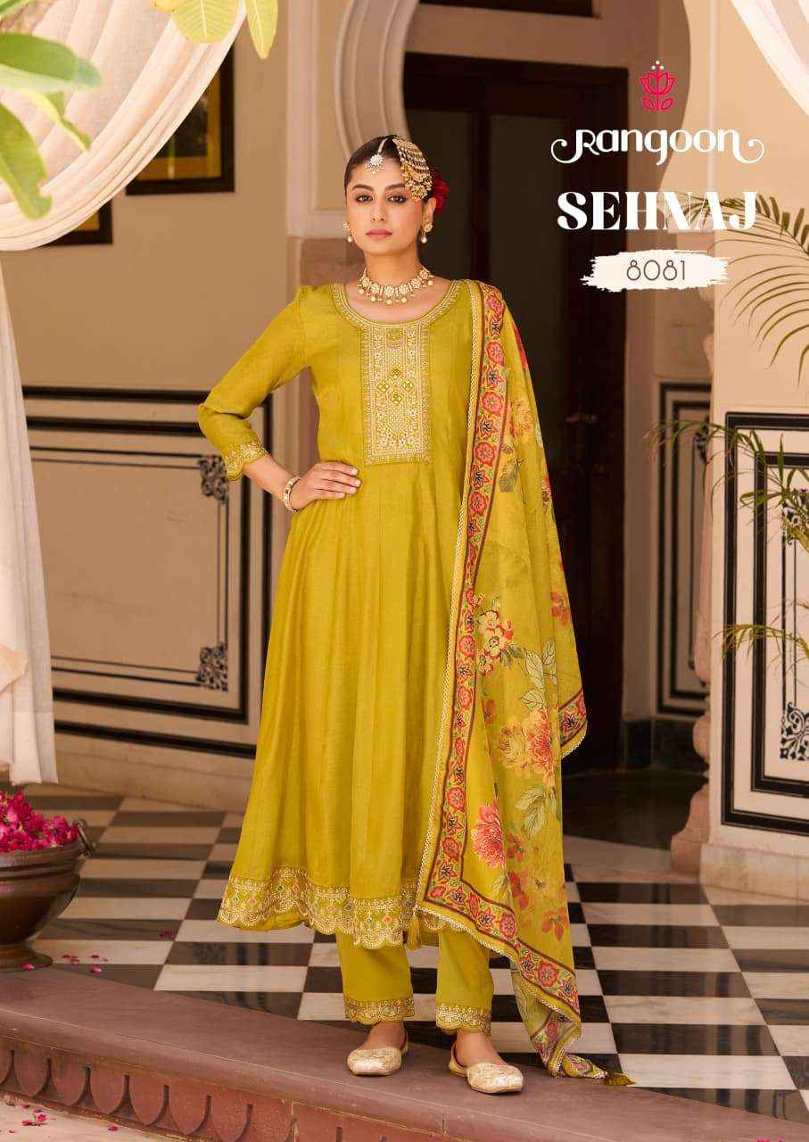 RANGOON SEHNAZ SILK DESIGNER FANCY ANARKALI STYLE LADIES KURTI COMBO DRESS WHOLESALE PRICE ( 6 PCS CATALOG )