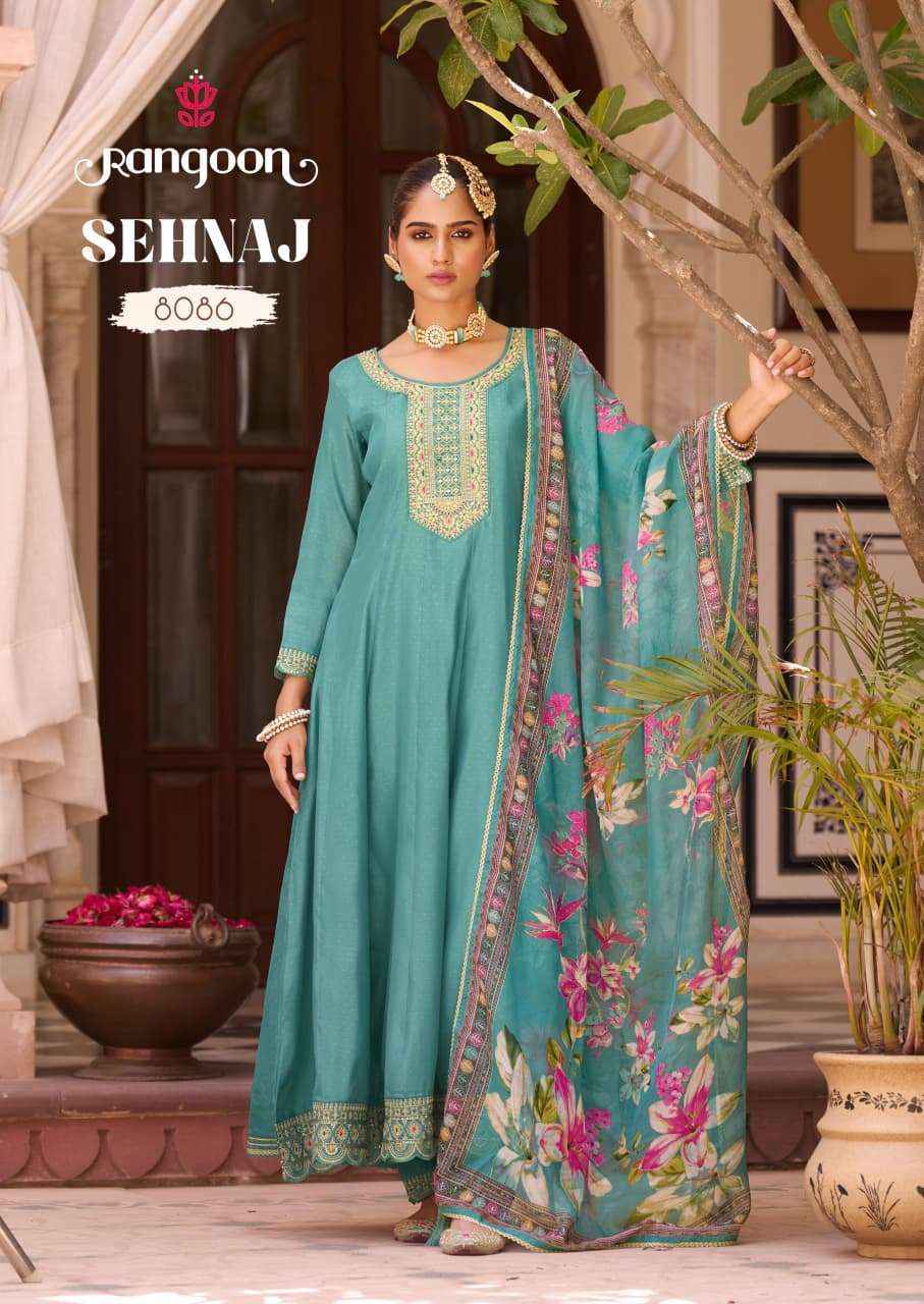 RANGOON SEHNAZ SILK DESIGNER FANCY ANARKALI STYLE LADIES KURTI COMBO DRESS WHOLESALE PRICE ( 6 PCS CATALOG )