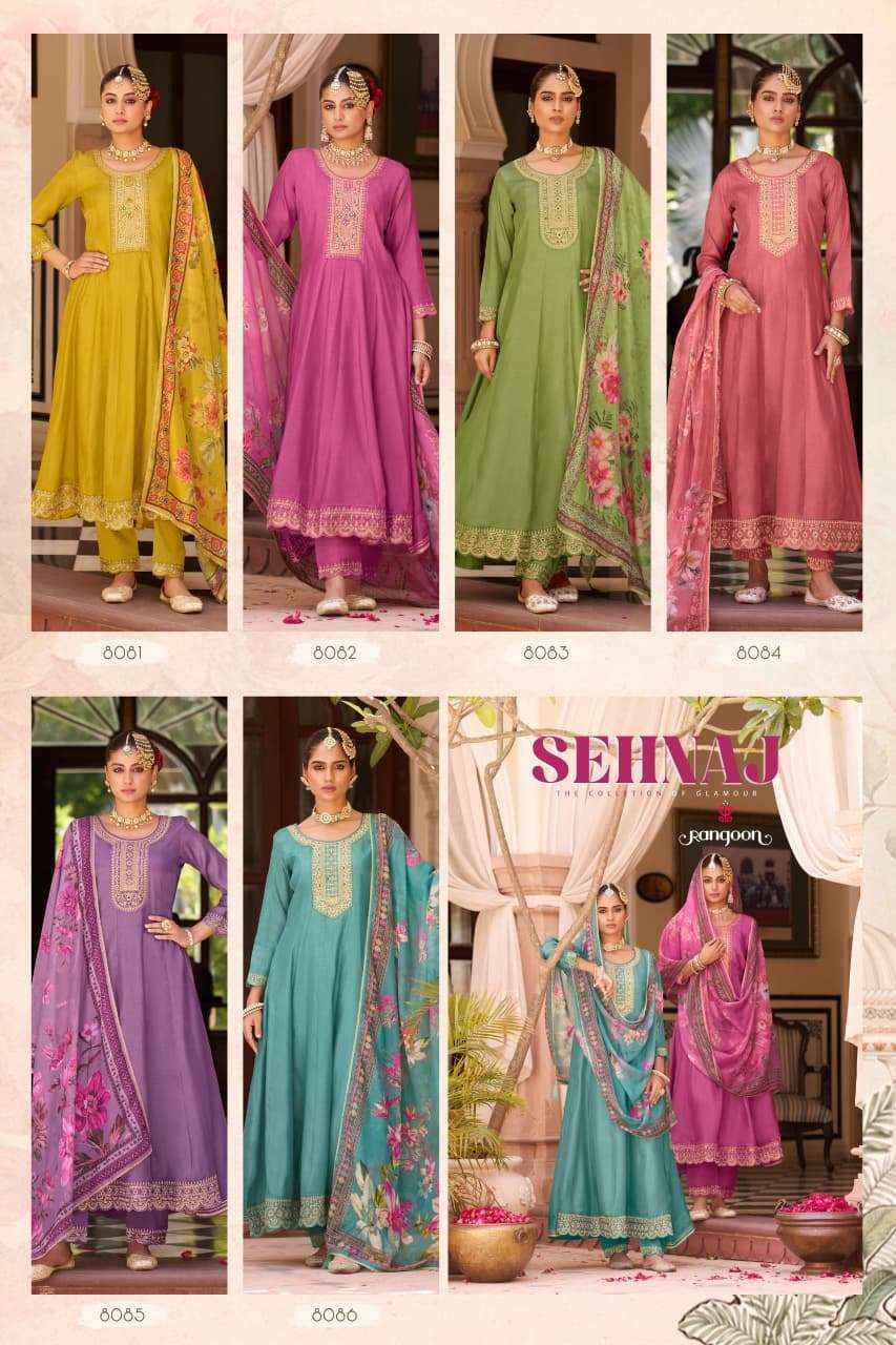 RANGOON SEHNAZ SILK DESIGNER FANCY ANARKALI STYLE LADIES KURTI COMBO DRESS WHOLESALE PRICE ( 6 PCS CATALOG )