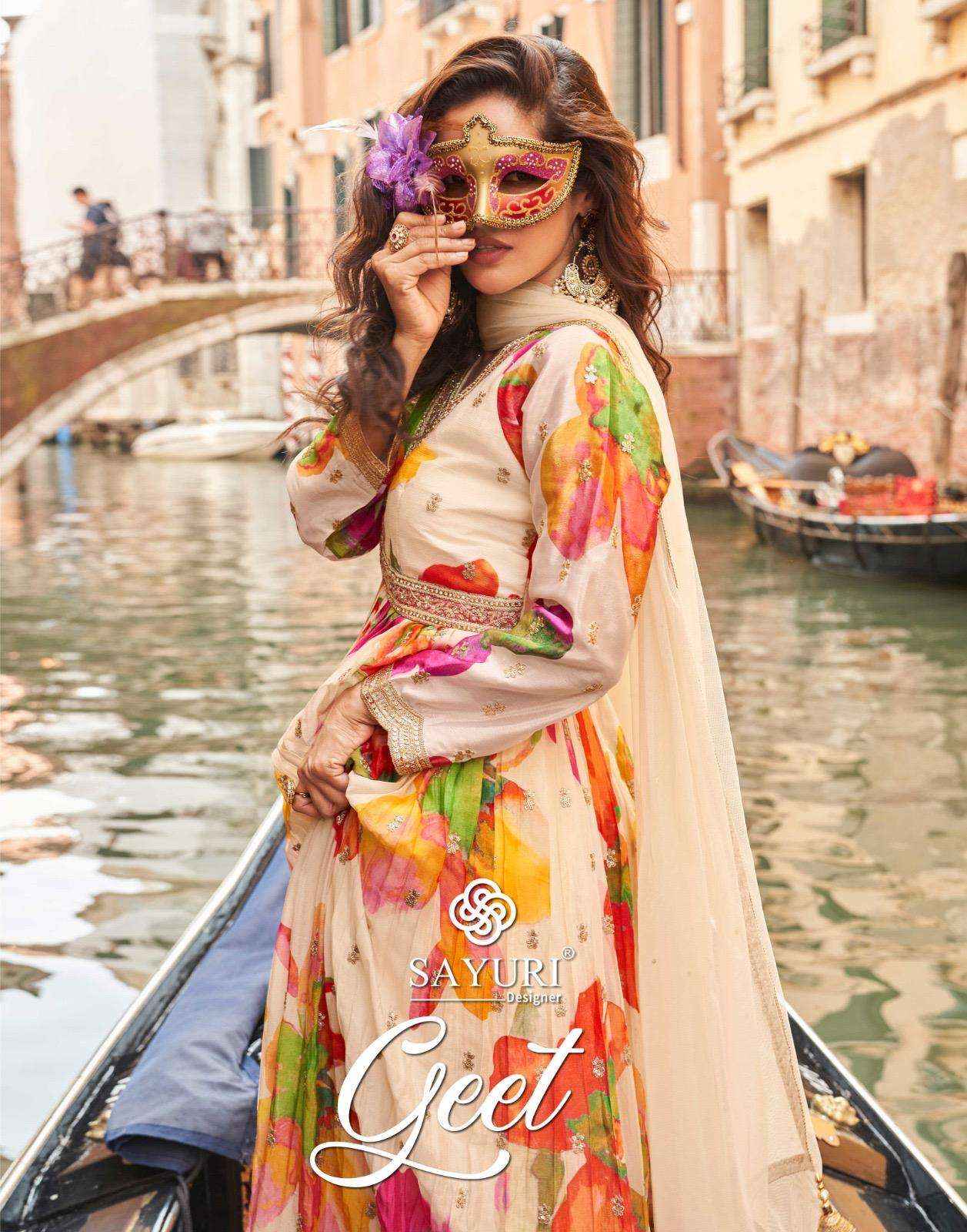 Sayuri Geet 10074 10076 Partywear Gown Dupatta Set Wholesale Price ( 3 Pcs Catalog )