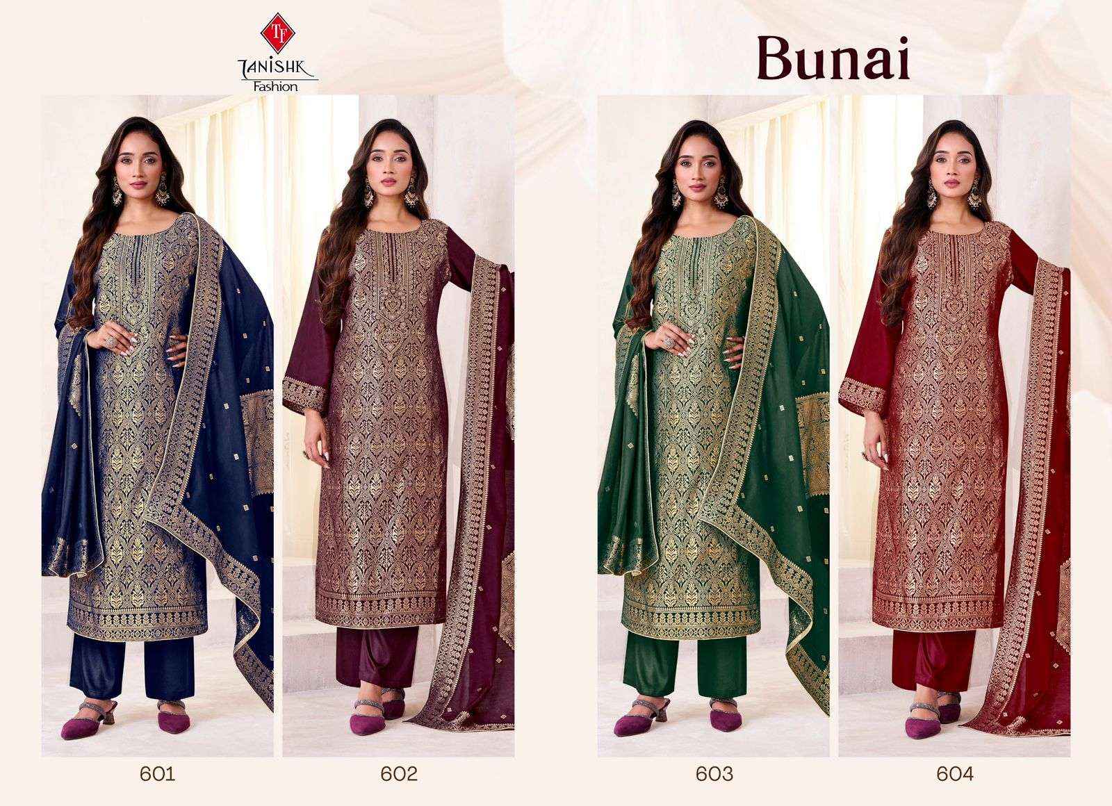 Tanishk Bunai Pure Muslin Jacquard Designer Suit Wholesale Price ( 4 Pcs Catalog )