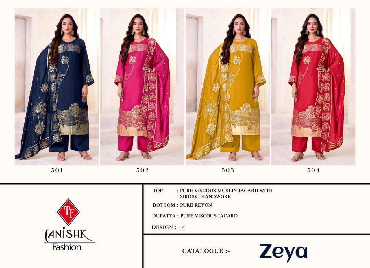 Tanishk Zeya Pure Muslin Jacquard Designer Dress Material Wholesale Price ( 4 Pcs catalog )