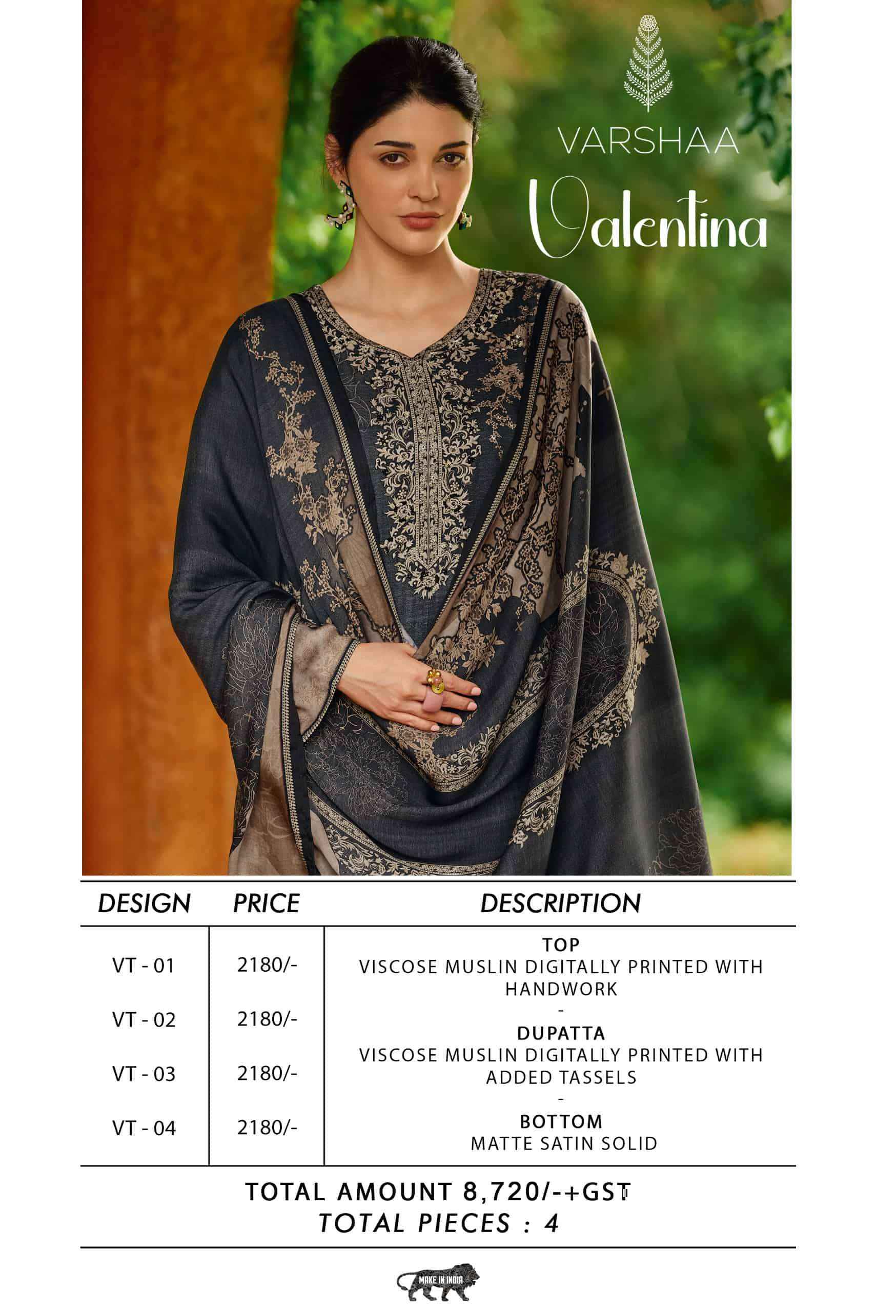 Varsha Valentina Exclusive Muslin Digital Printed Suit Wholesale Price ( 4 Pcs Catalog )