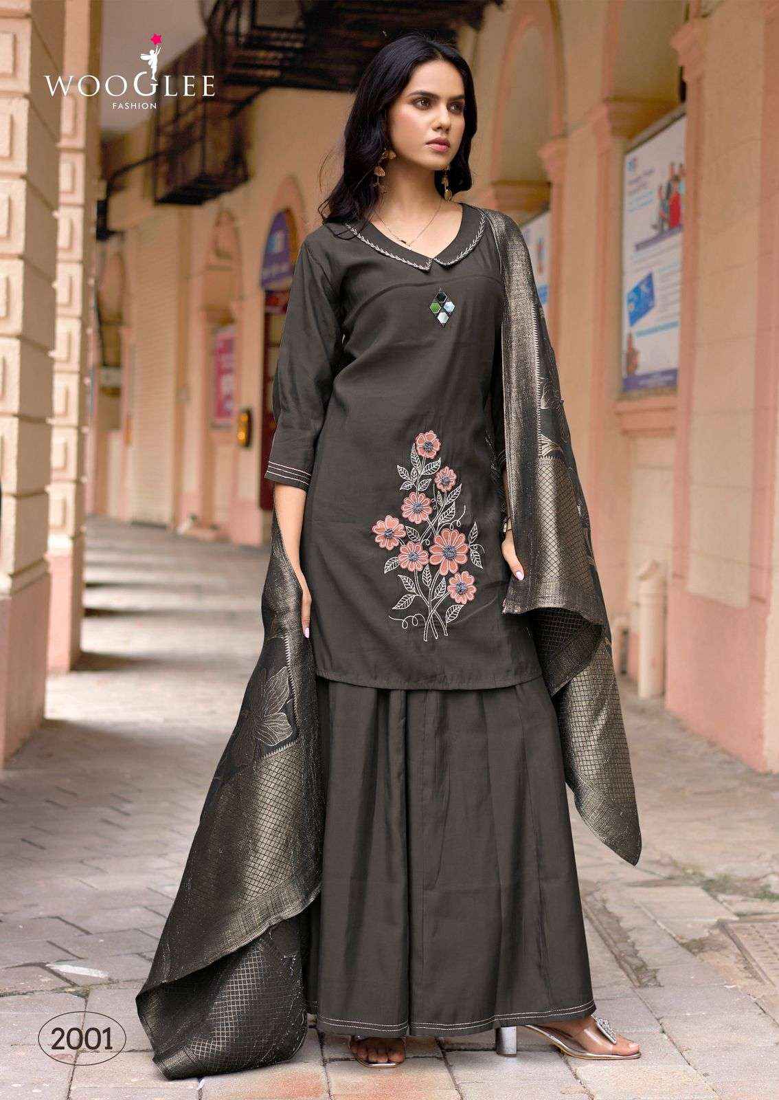 WOOGLEE MUSAFIR SILK EMBROIDERY READY MADE LADIES SUIT ( 5 PCS CATALOGUE )