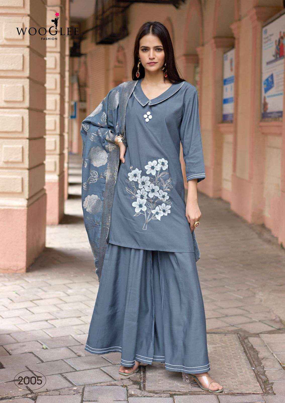WOOGLEE MUSAFIR SILK EMBROIDERY READY MADE LADIES SUIT ( 5 PCS CATALOGUE )