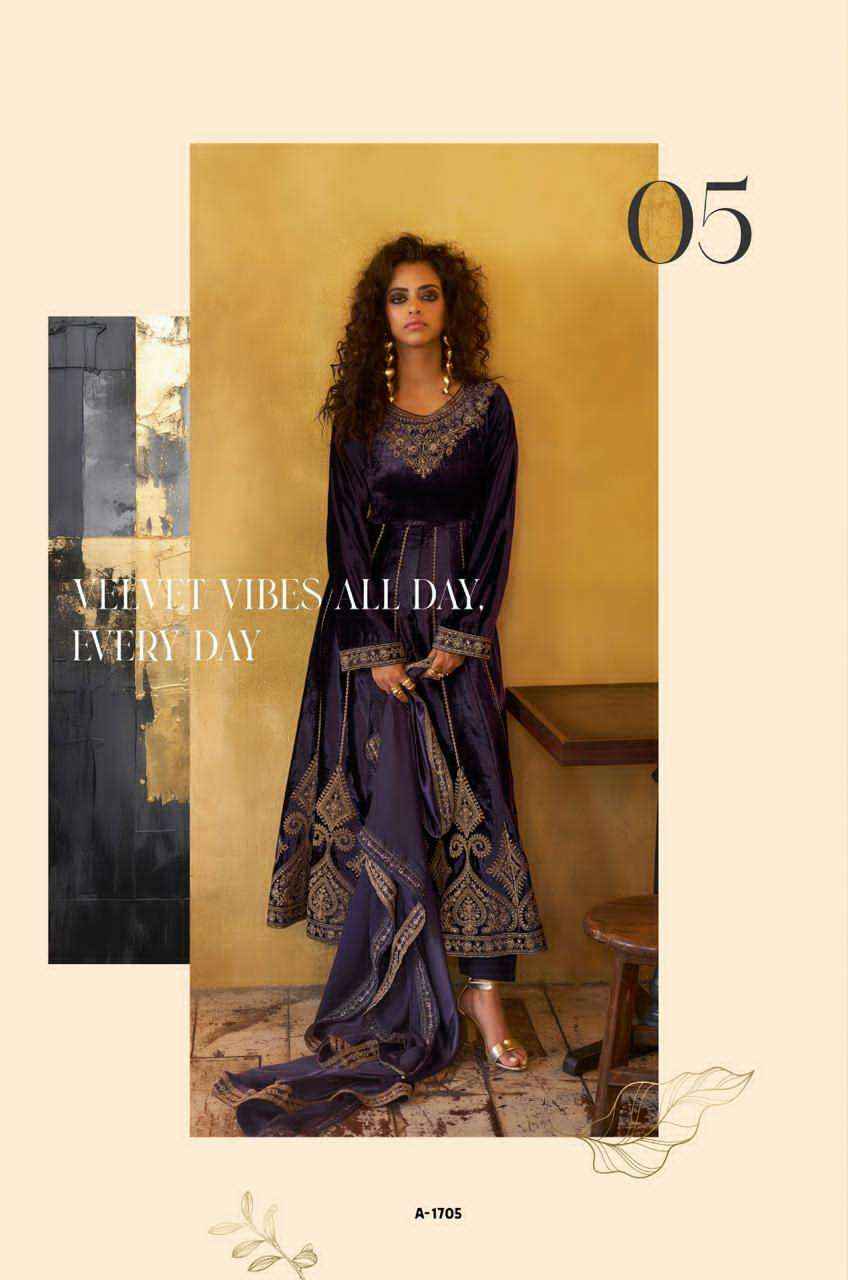Aiqa Grey And Gold Partywear Style Velvet Latest Designer Suit Wholesale Price ( 6 Pcs Catalog )