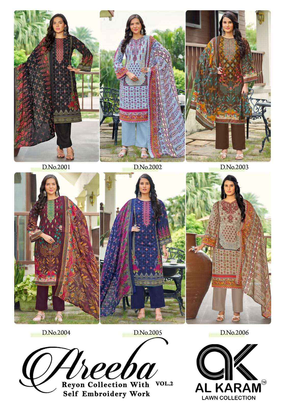 Al Karam Areeba Vol 2 Designer Printed Rayon Cotton Dress Material Wholesale Price ( 6 Pcs Catalog )
