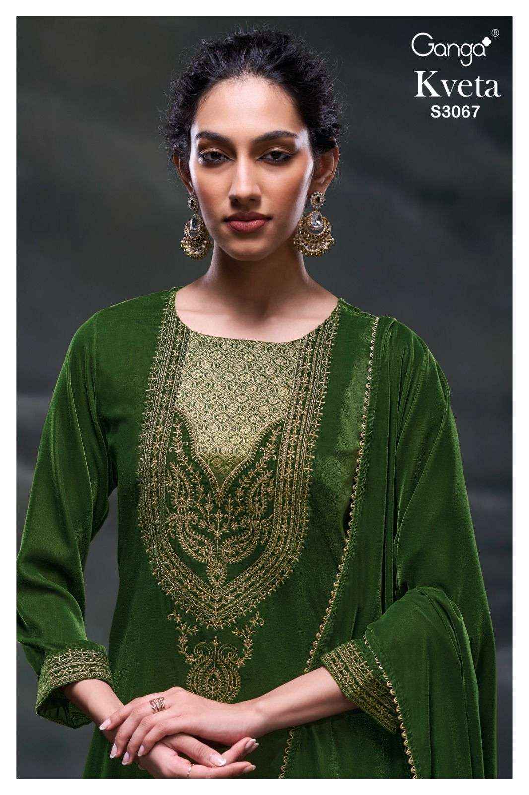 Ganga Fashion Kveta 3067 Premium Designs Velvet Suit  Wholesale Price ( 3 Pcs Catalog )