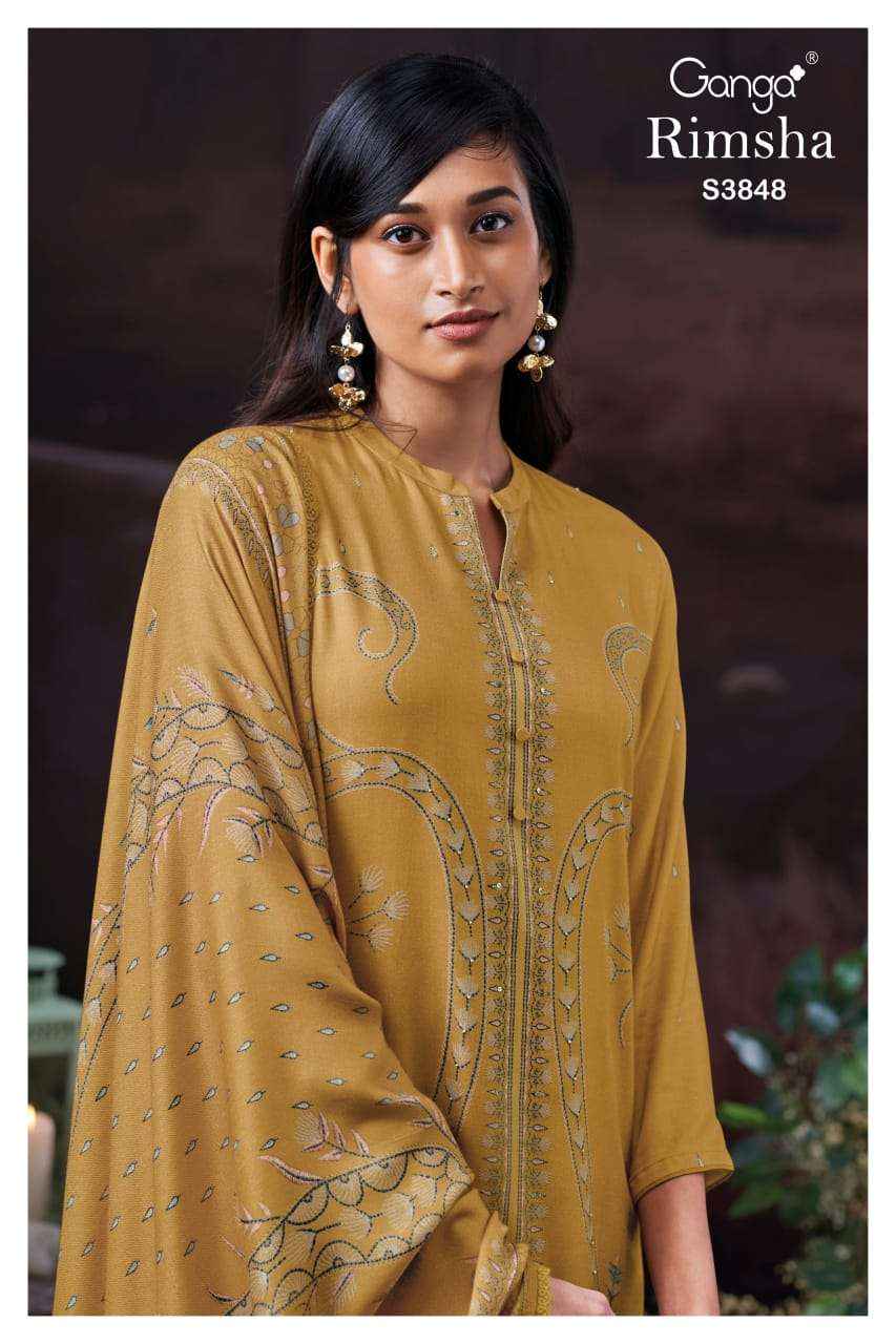 Ganga Fashion Rimsha 3848 Pure Wool Pashmina Suit Winter Collection 
