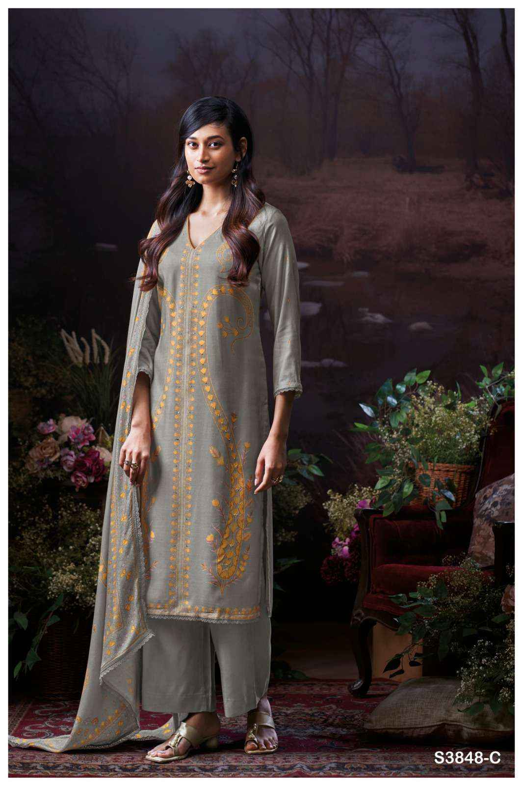 Ganga Fashion Rimsha 3848 Pure Wool Pashmina Suit Winter Collection 