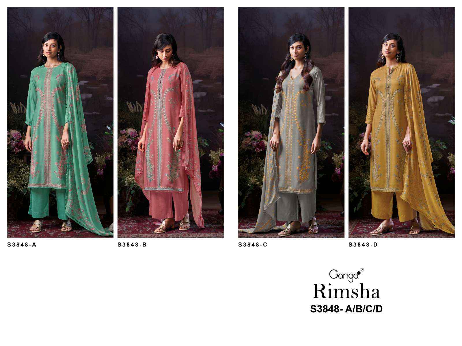 Ganga Fashion Rimsha 3848 Pure Wool Pashmina Suit Winter Collection 