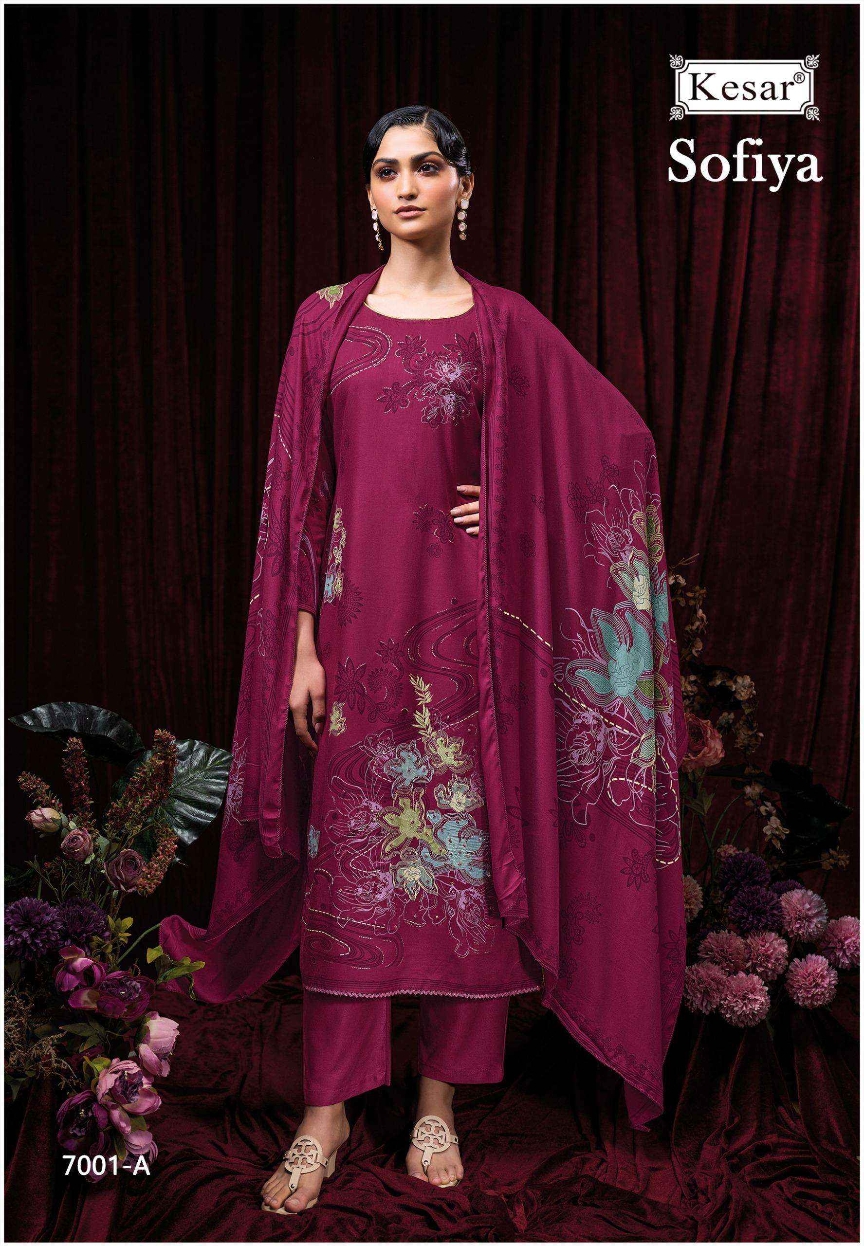 Karachi Prints Kesar Sofiya 7001 Pure Viscose Pashmina Salwar Suit Wholesale