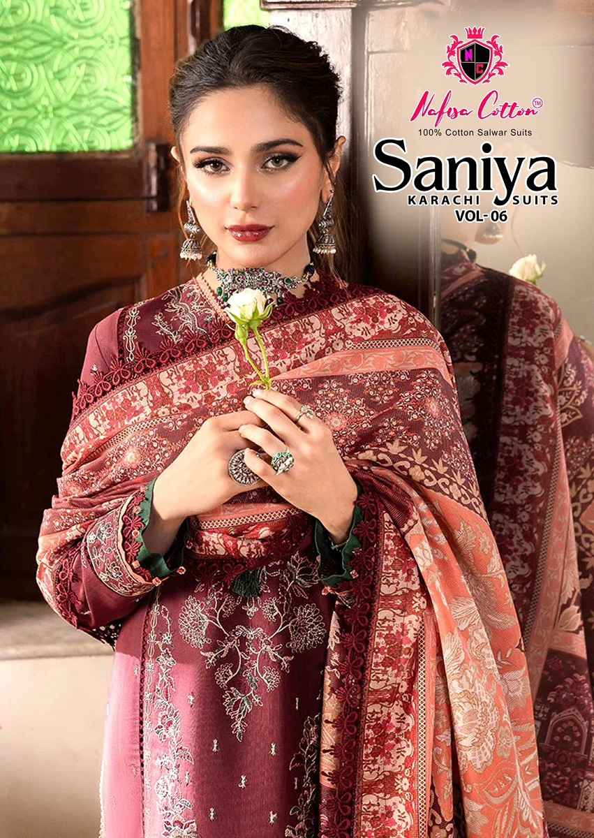 Nafisa Saniya Vol-6 Karachi Cotton  Dress Material Collection ( 6 Pcs Catalog )