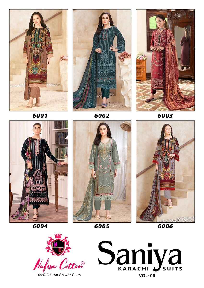 Nafisa Saniya Vol-6 Karachi Cotton  Dress Material Collection ( 6 Pcs Catalog )