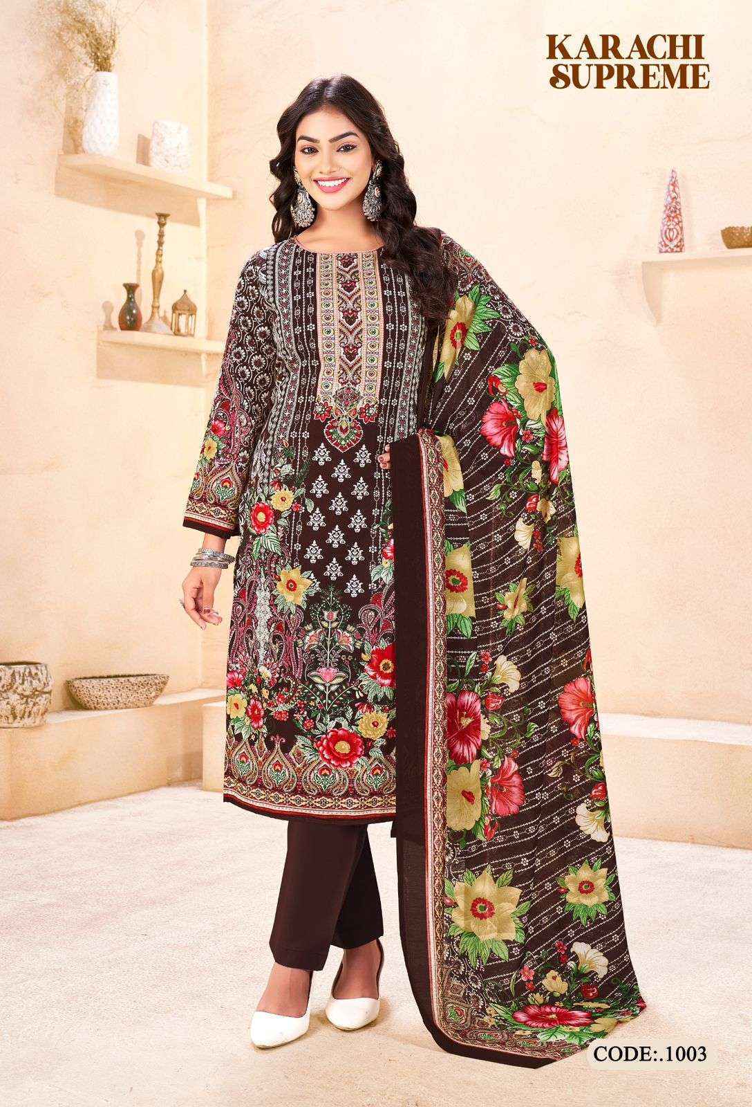 Vandana Karachi Supreme 1 Cotton Dress Material Wholesale Surat Market ( 8 pcs Catalogue )