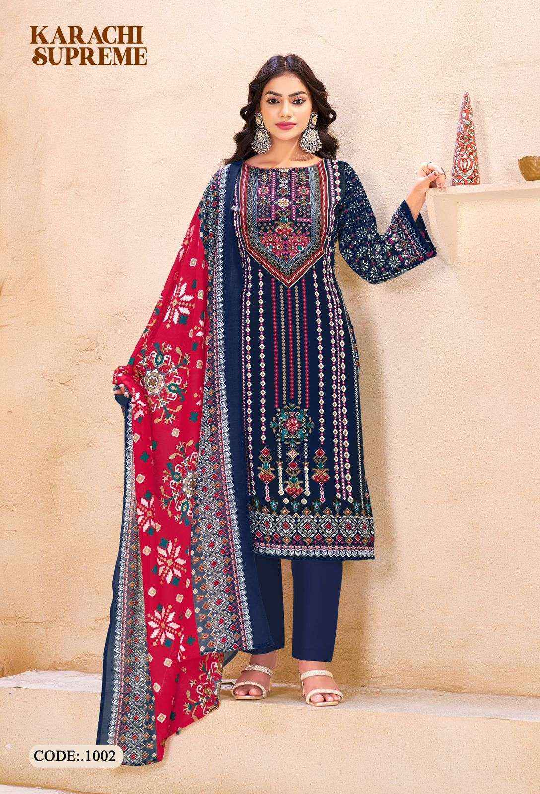 Vandana Karachi Supreme 1 Cotton Dress Material Wholesale Surat Market ( 8 pcs Catalogue )